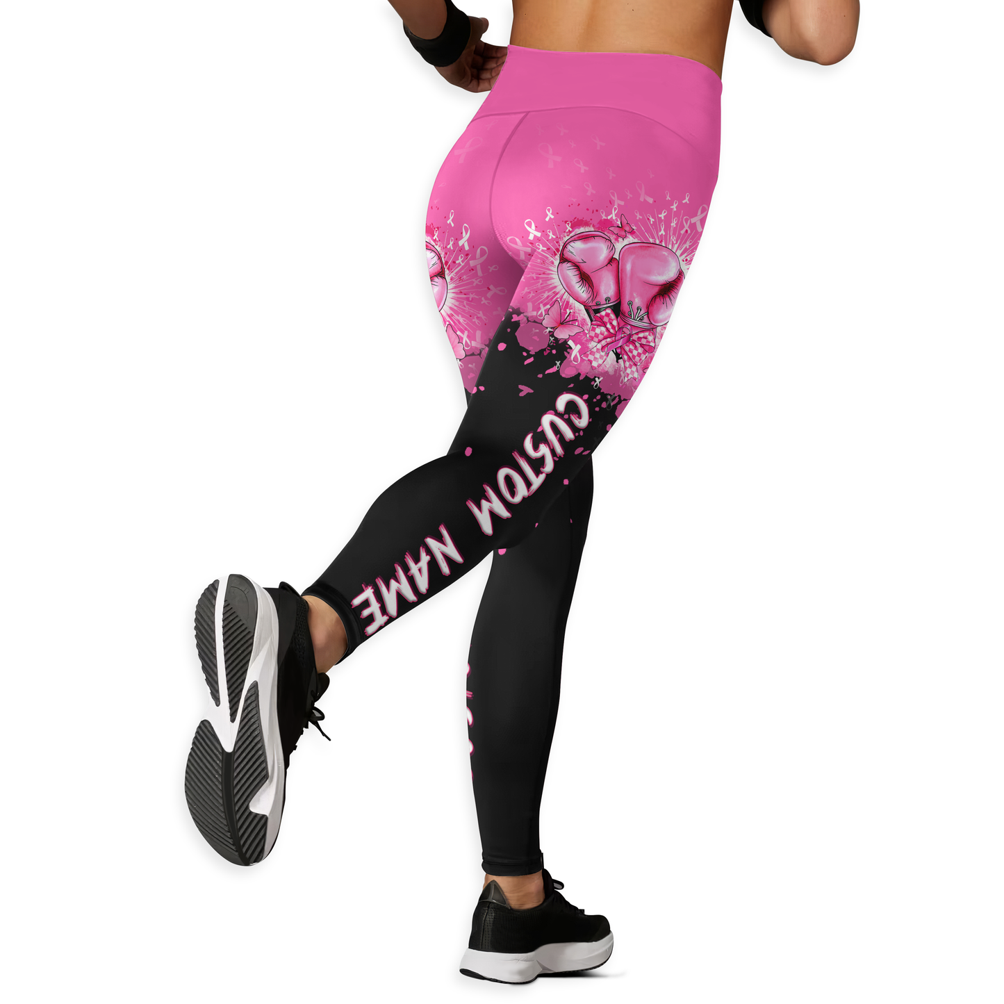 Personalized Pink Ribbon Fighter "Never Give Up" Leggings and Tank Outfit, Custom Choo