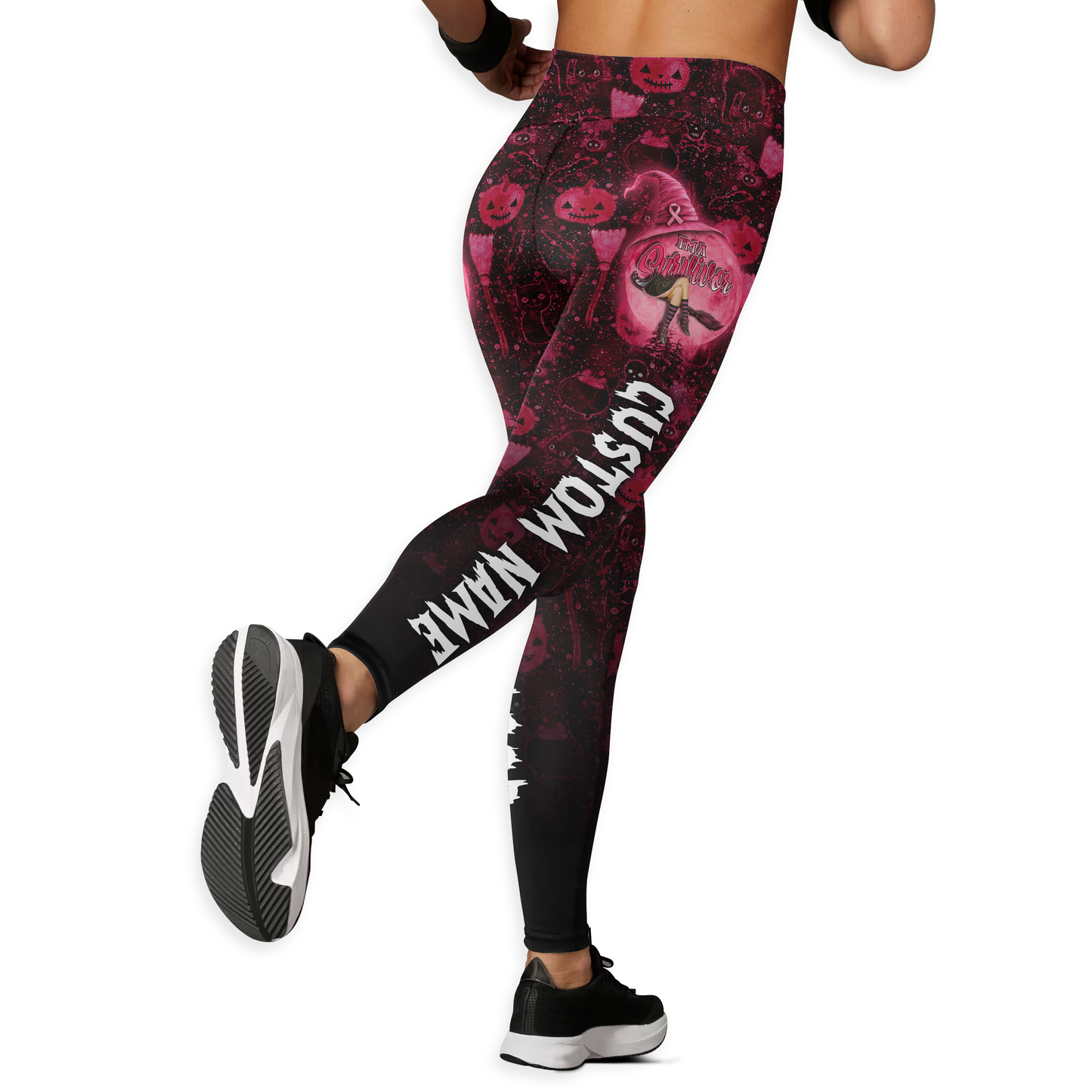 Personalized Breast Cancer Survivor Witch Leggings and Hollow Tank Set, Custom Choo