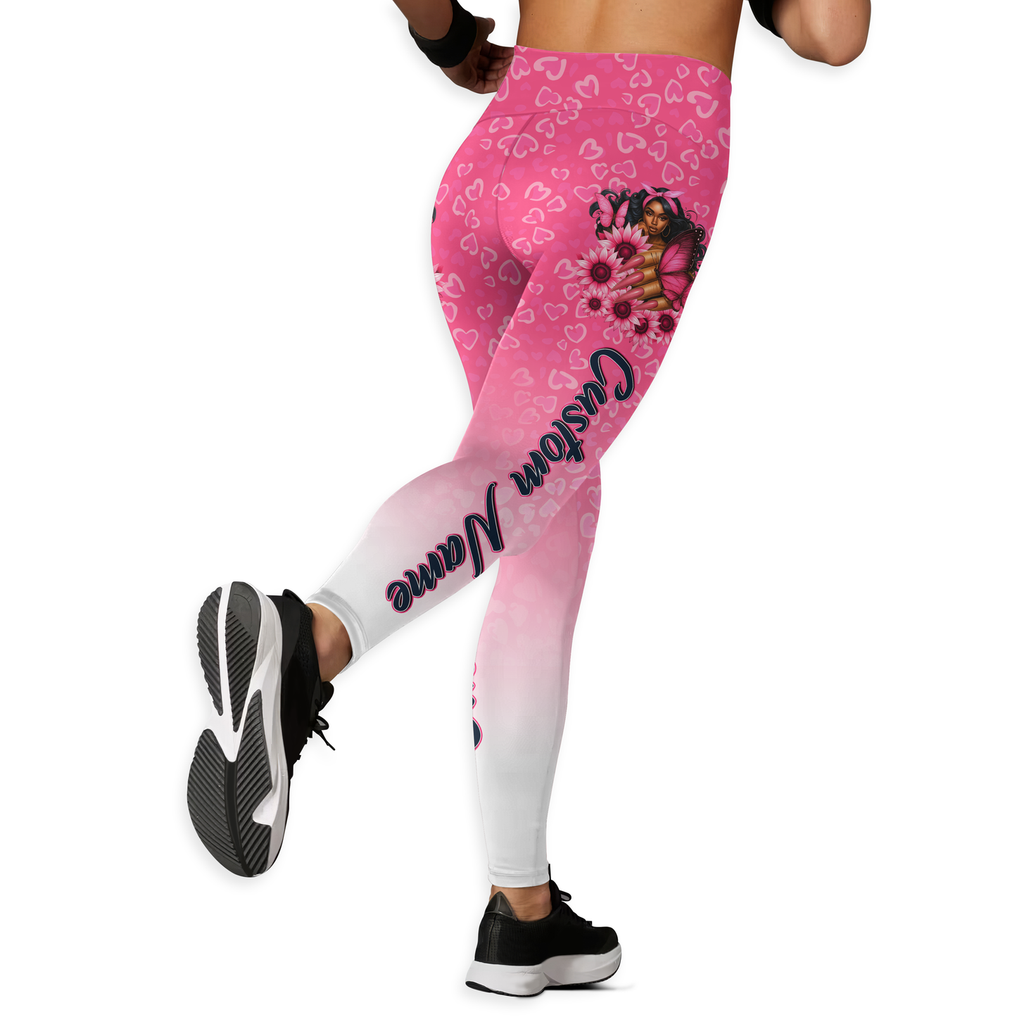 personalized black girl magic pink ribbon faith hope love ombre leggings and criss cross tank set, Custom Choo