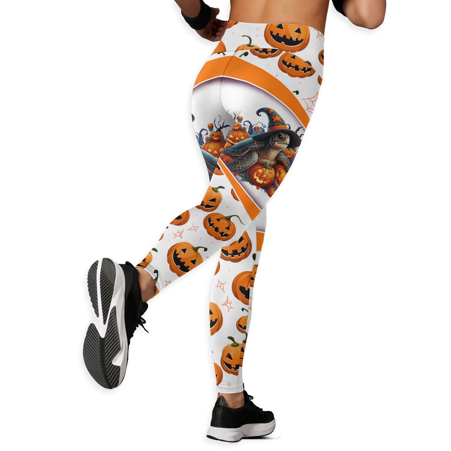 Personalized Turtle Halloween Outfit – Slow But Spooky Pumpkin Tank Top & Leggings Set, Custom Choo