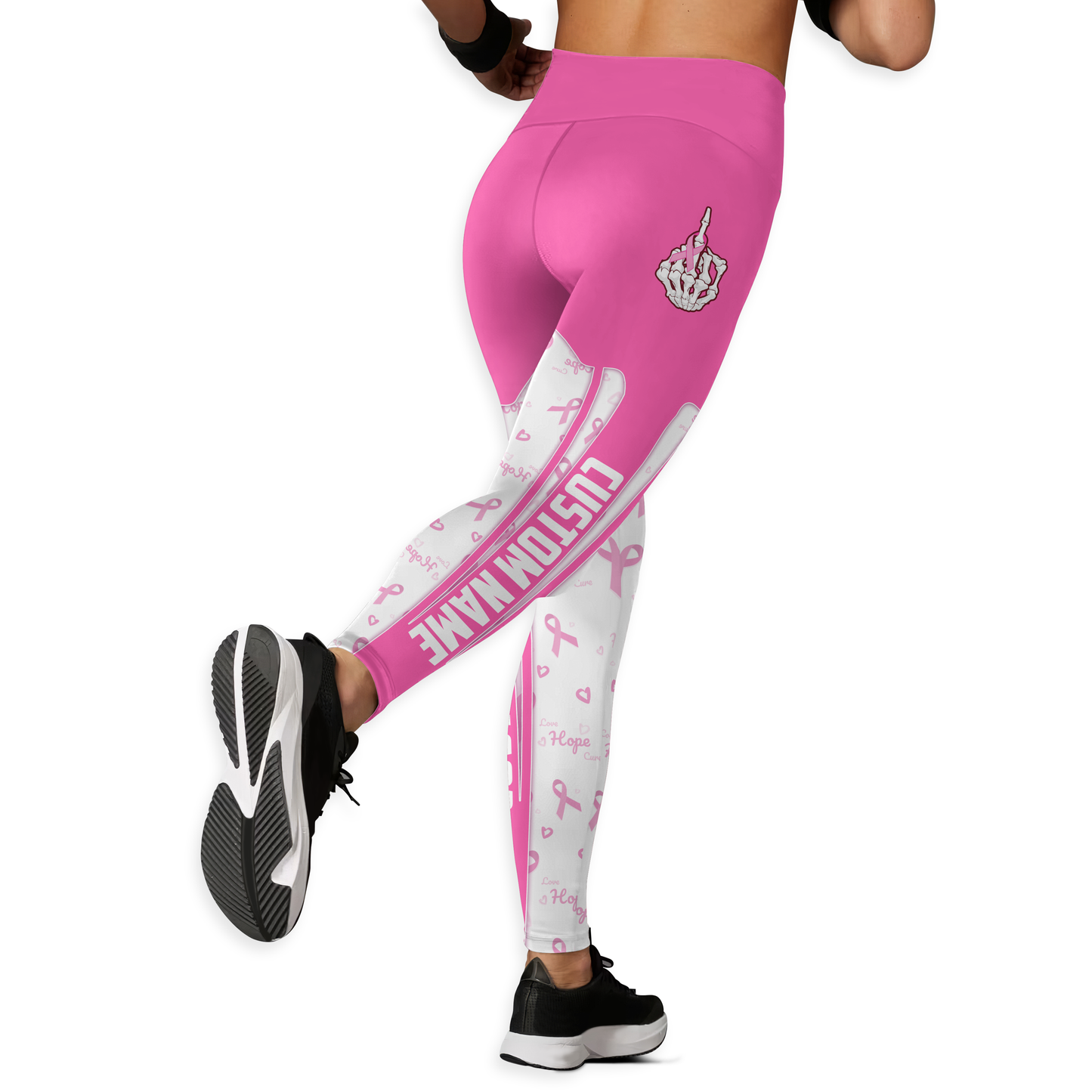 Personalized Black Woman Pink Ribbon Fighter Hollow Tank Top and Leggings Set, Custom Choo