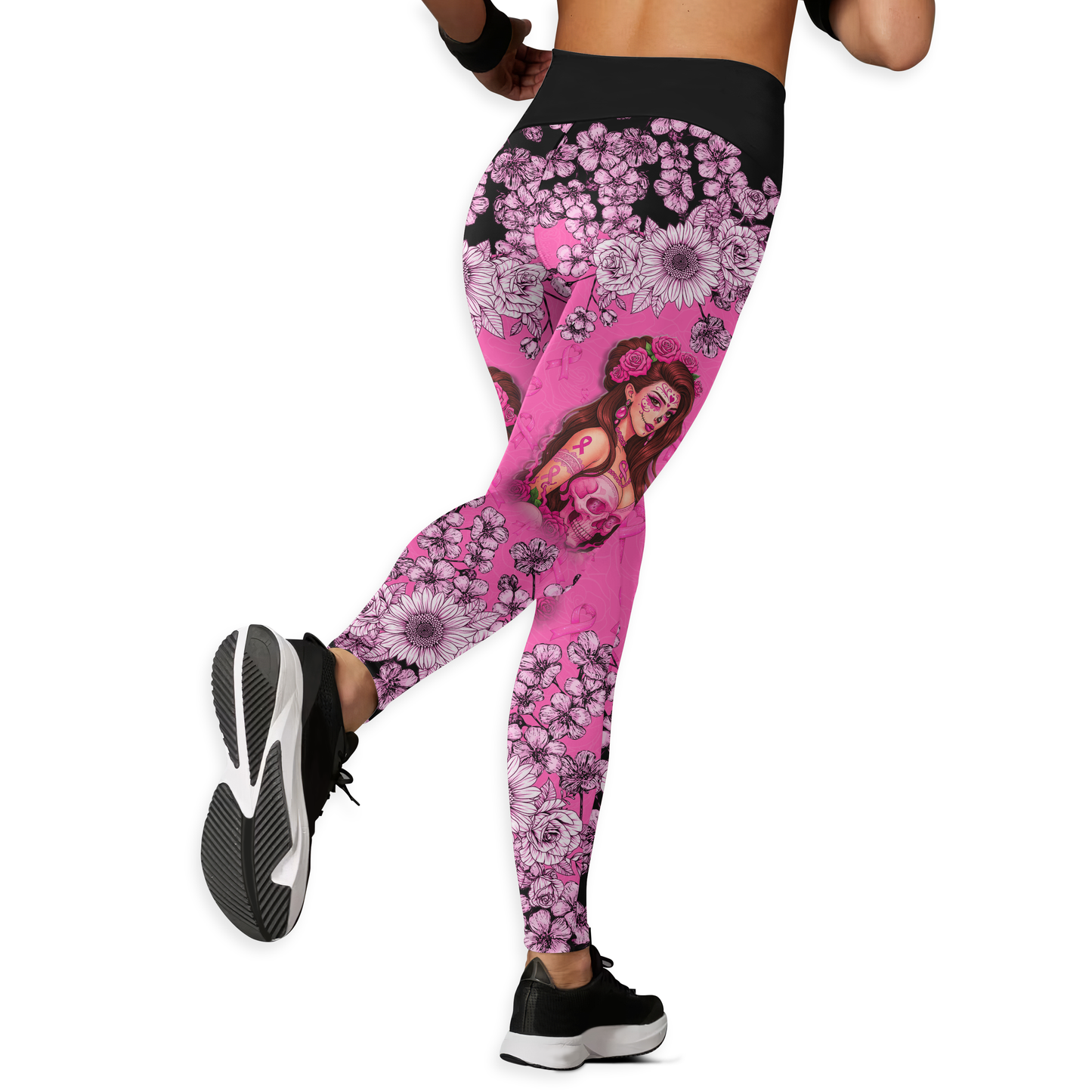Fight Like A Girl Skull Floral - Combo Legging Breast Cancer Awareness