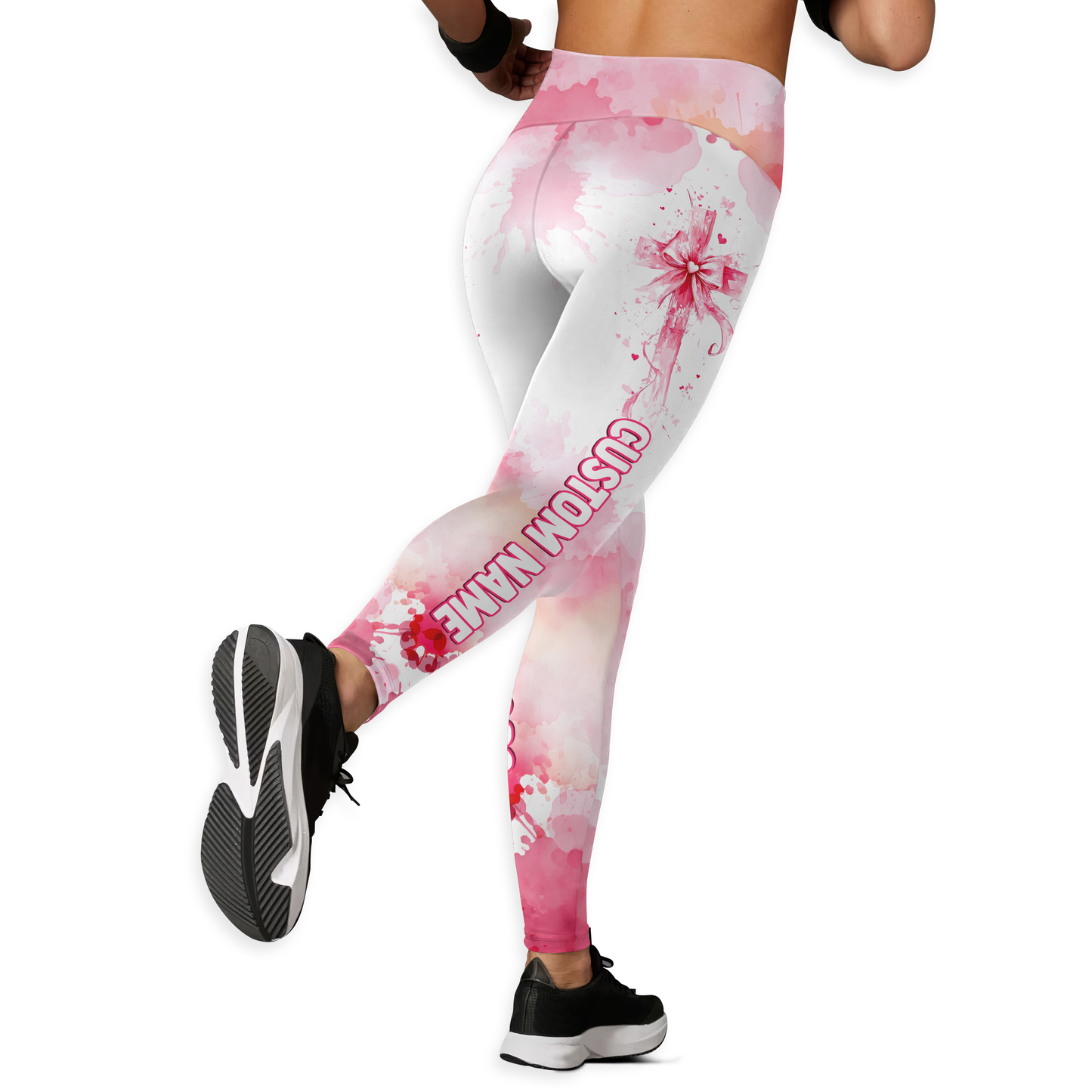 Personalized Breast Cancer Awareness Leggings and Hollow Tank Top Set, Custom Choo