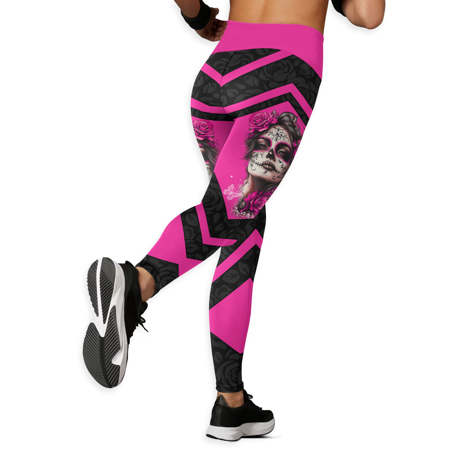 Breast Cancer Awareness Sugar Skull Legging and Hollow Tank Top Set, Custom Choo