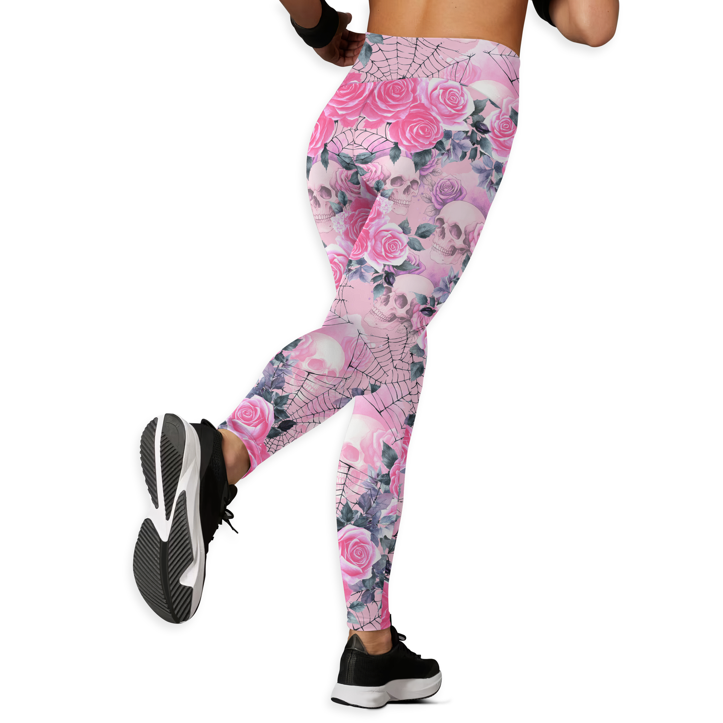 "In October We Wear Pink" Witch Hollow Back Tank Top & Skull Rose Leggings Set, Custom Choo