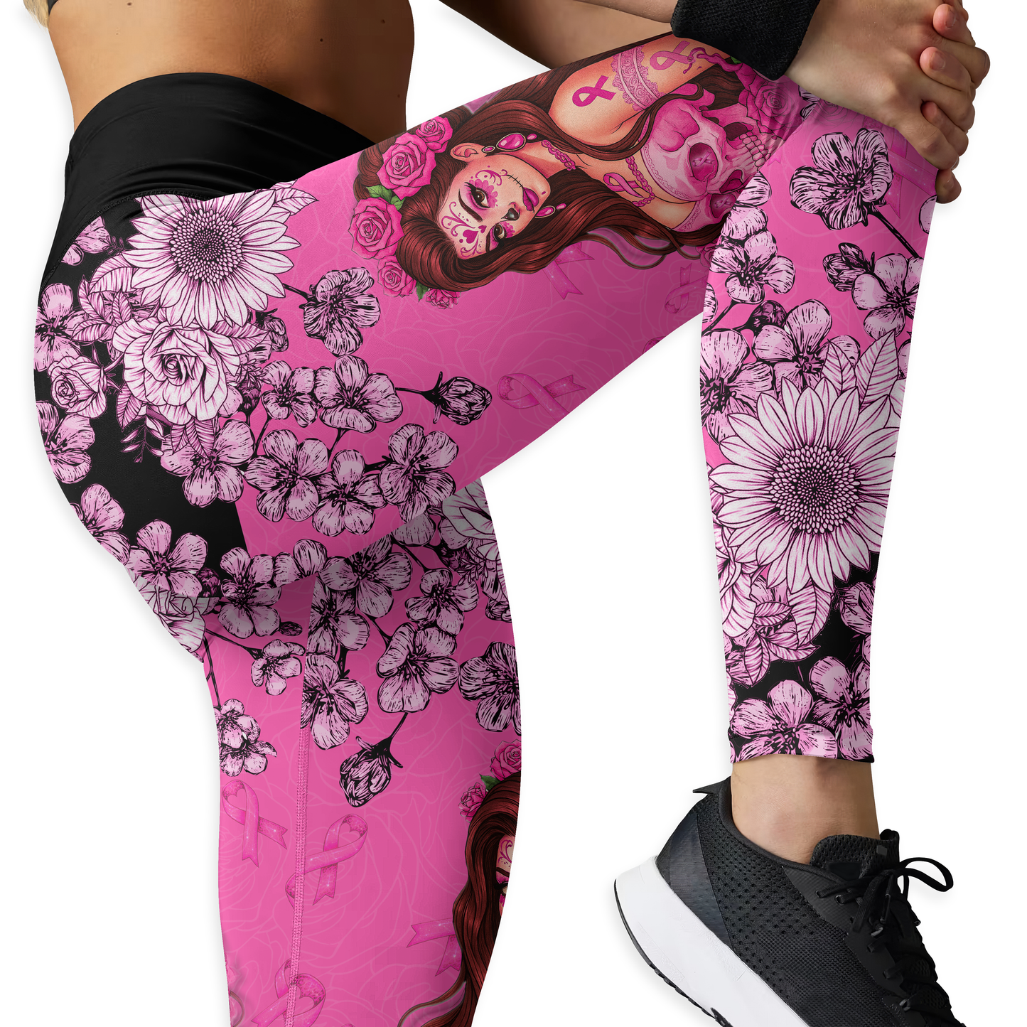 Fight Like A Girl Skull Floral - Combo Legging Breast Cancer Awareness