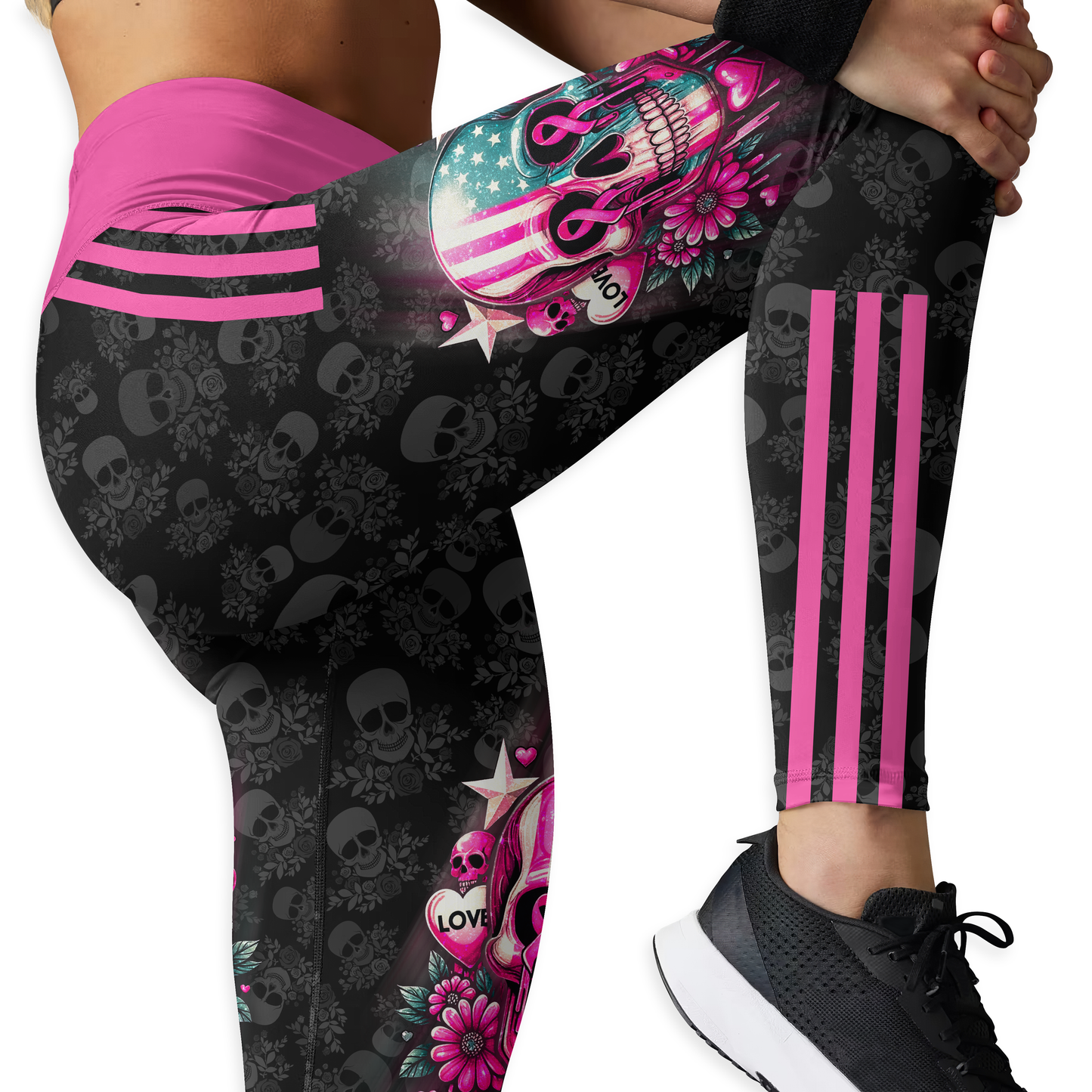 Personalized Breast Cancer Sugar Skull - Combo Legging Tanktop Breast Cancer Awareness