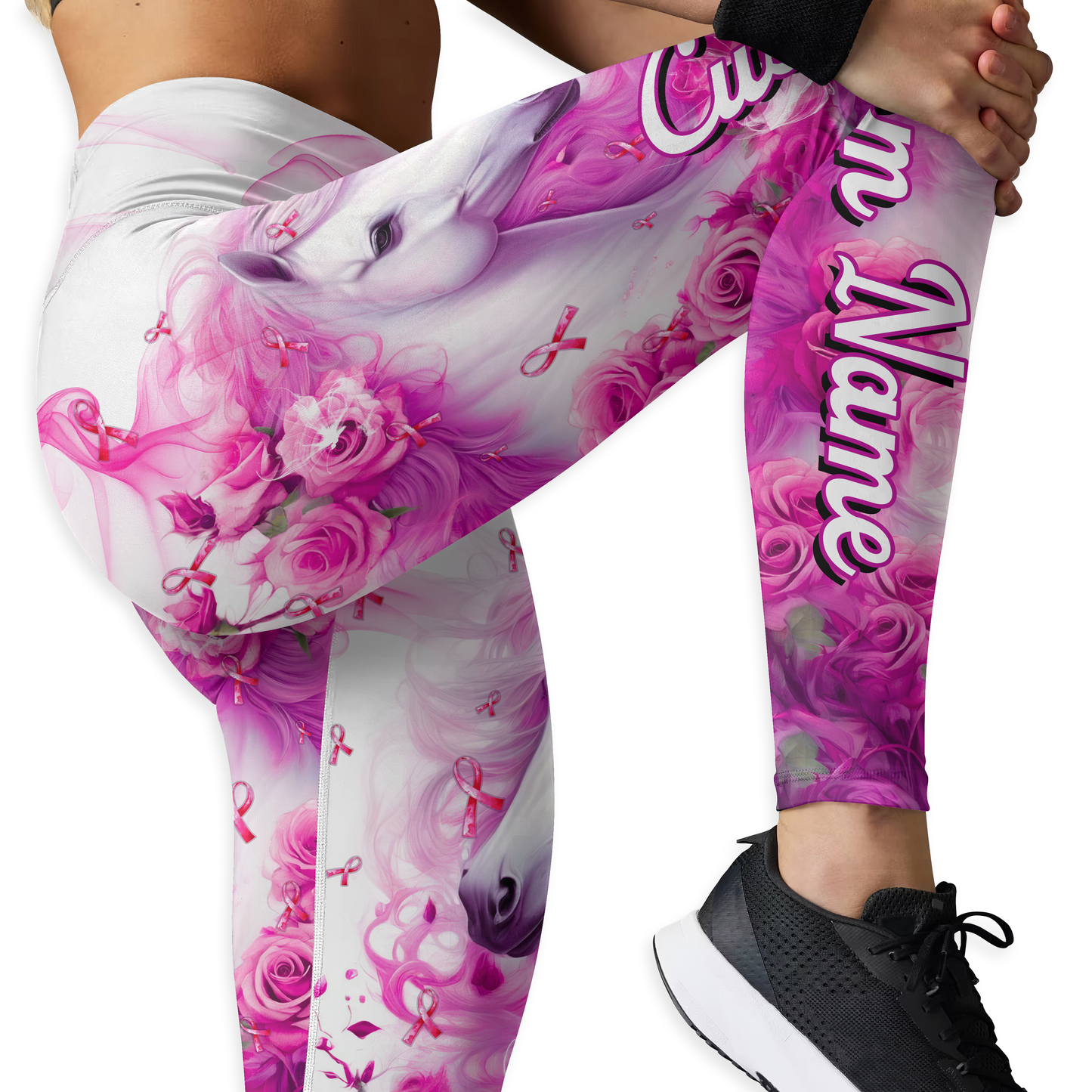 Personalized "Never Give Up" Pink Ribbon Workout Outfit, Custom Choo