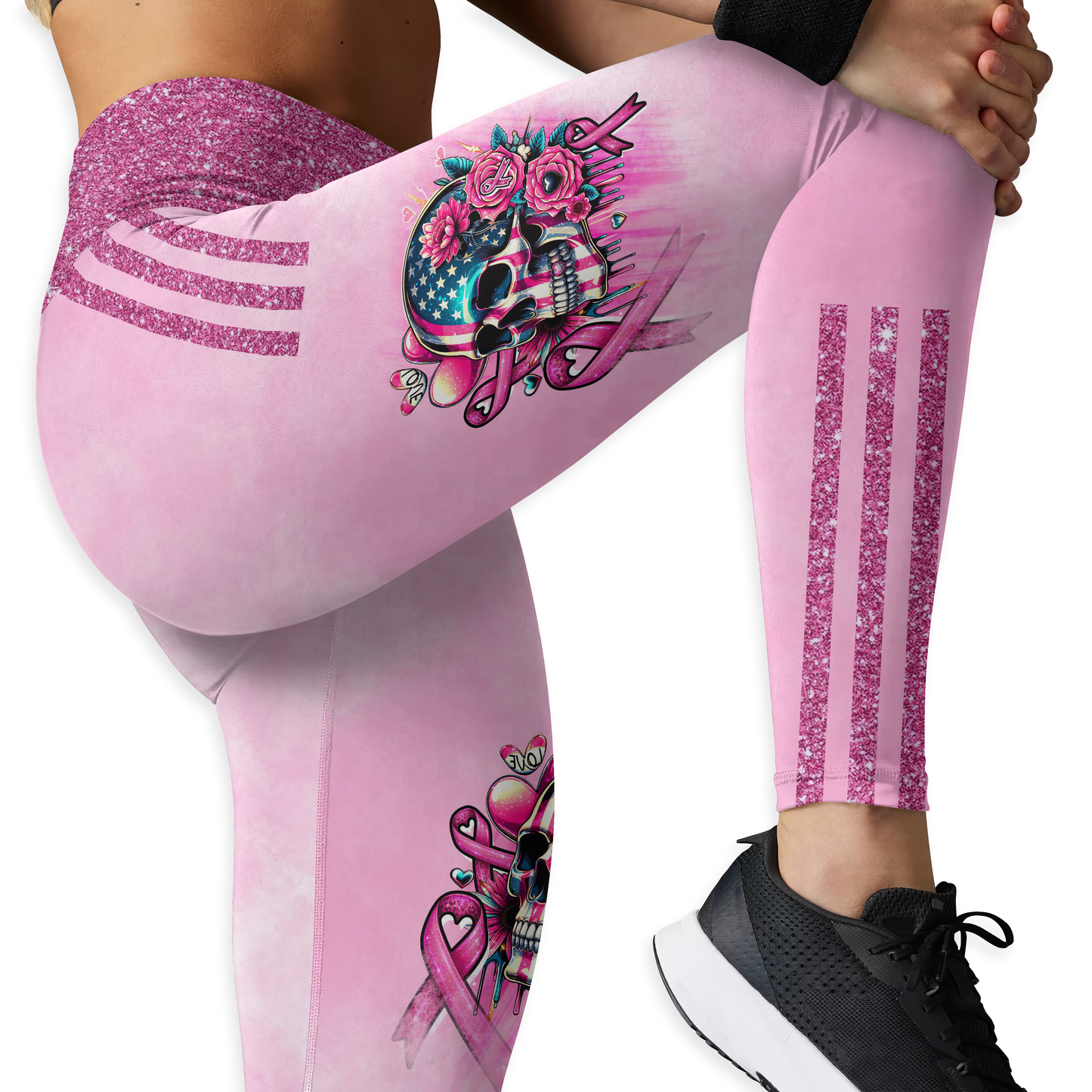 Fight Like A Girl, Breast Cancer Skull - Combo Legging Breast Cancer Awareness, Custom Choo