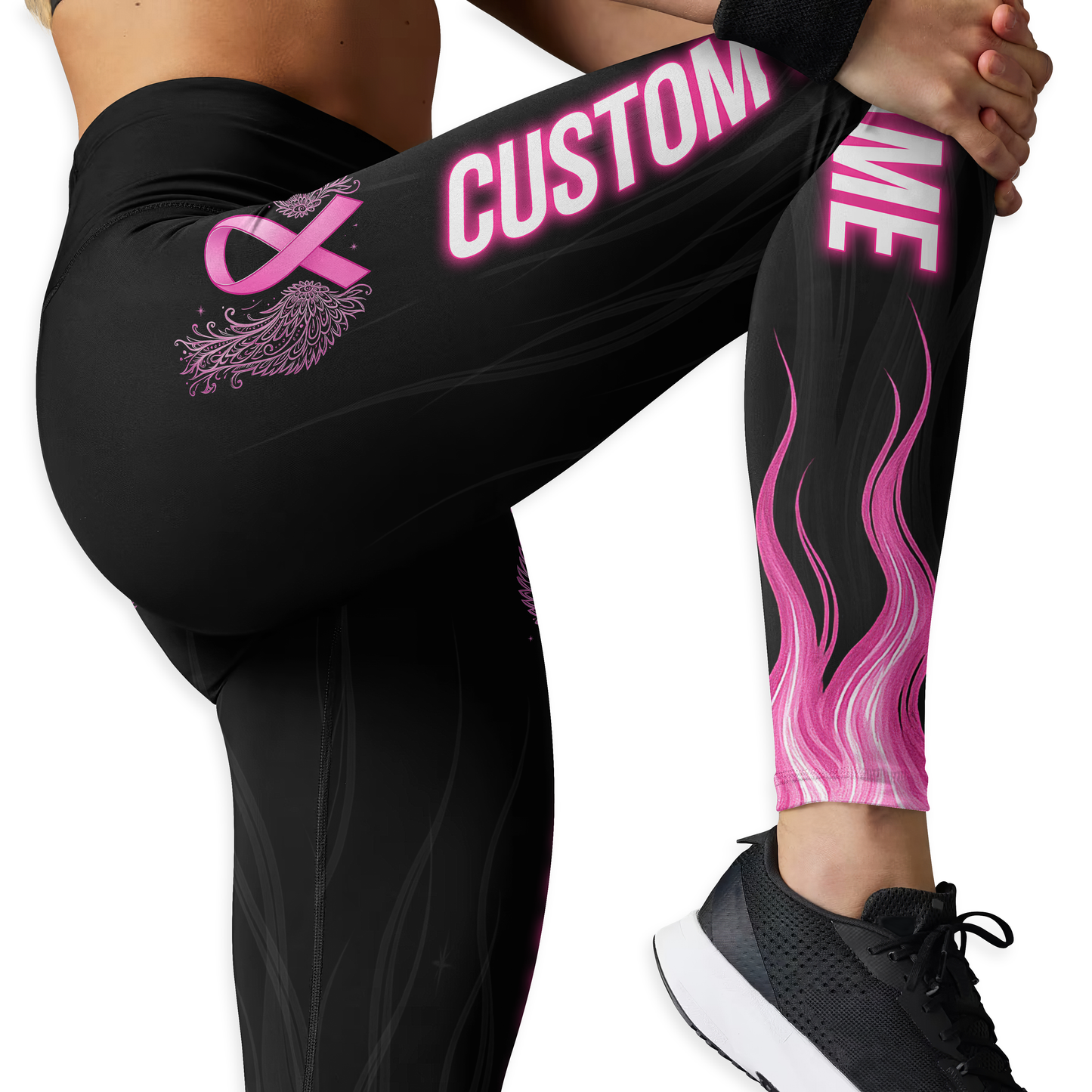 Personalized "Faith Over Fear" Breast Cancer Awareness Legging and Hollow Tank Set, Custom Choo
