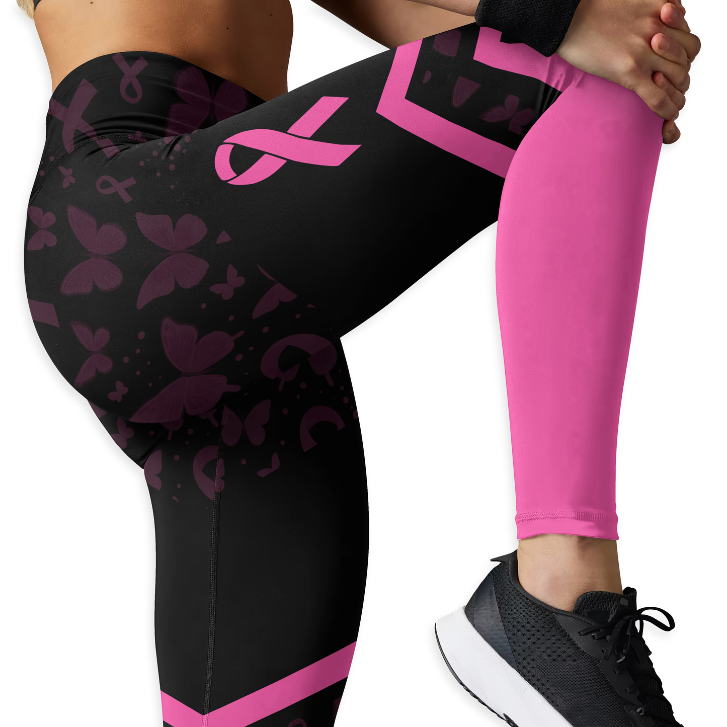 Personalized Pink Ribbon Floral Calavera & Butterfly Leggings and Tank Outfit