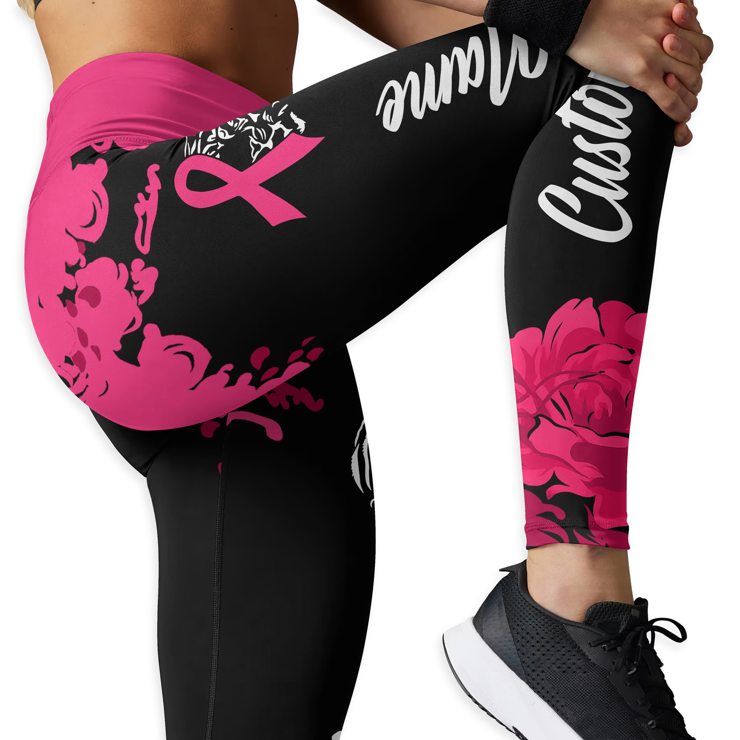 Fiery Tiger Pink Ribbon Warrior Leggings and Criss-Cross Tank Set, Custom Choo