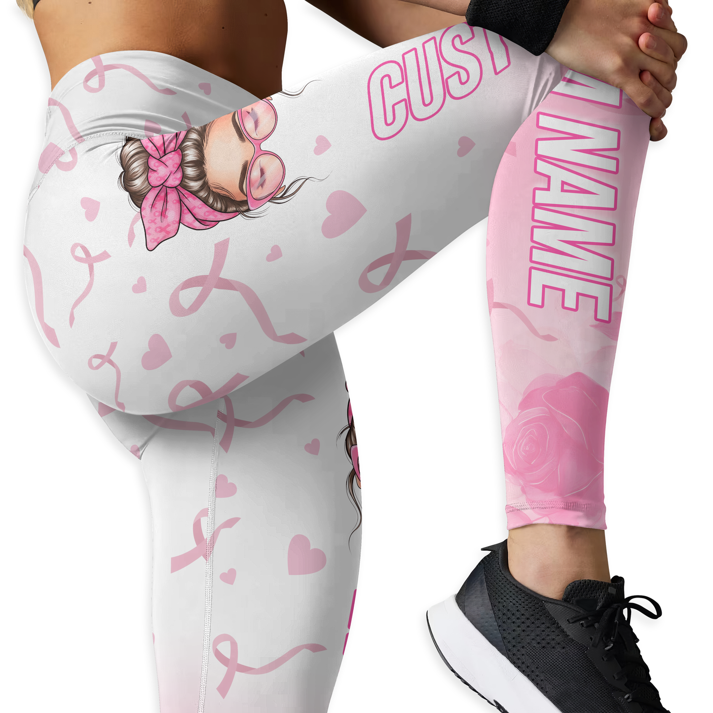 Personalized "Fight Like A Girl" Strong Woman Pink Bandana Leggings and Criss-Cross Tank Set