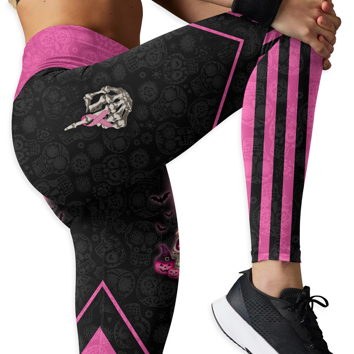 Personalized Sugar Skull Fight Like A Girl - Combo Legging Breast Cancer Awareness
