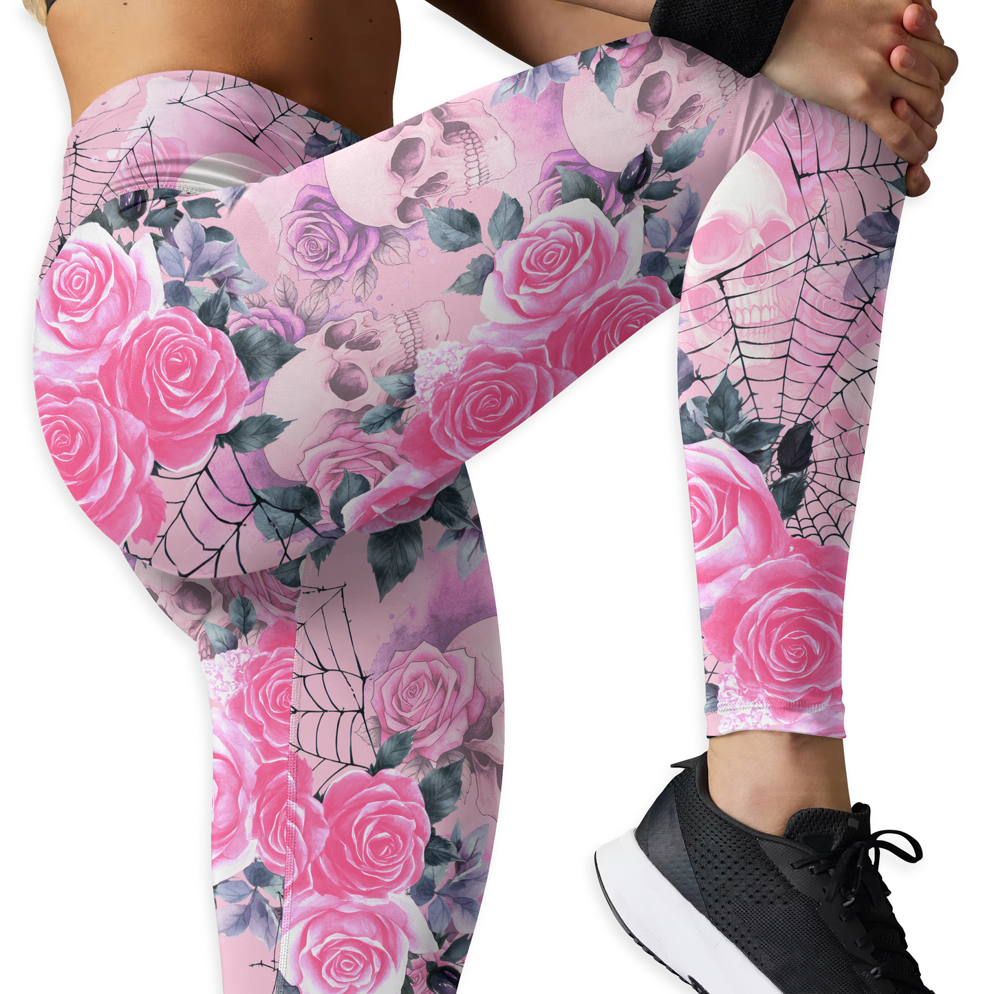 "In October We Wear Pink" Witch Hollow Back Tank Top & Skull Rose Leggings Set, Custom Choo
