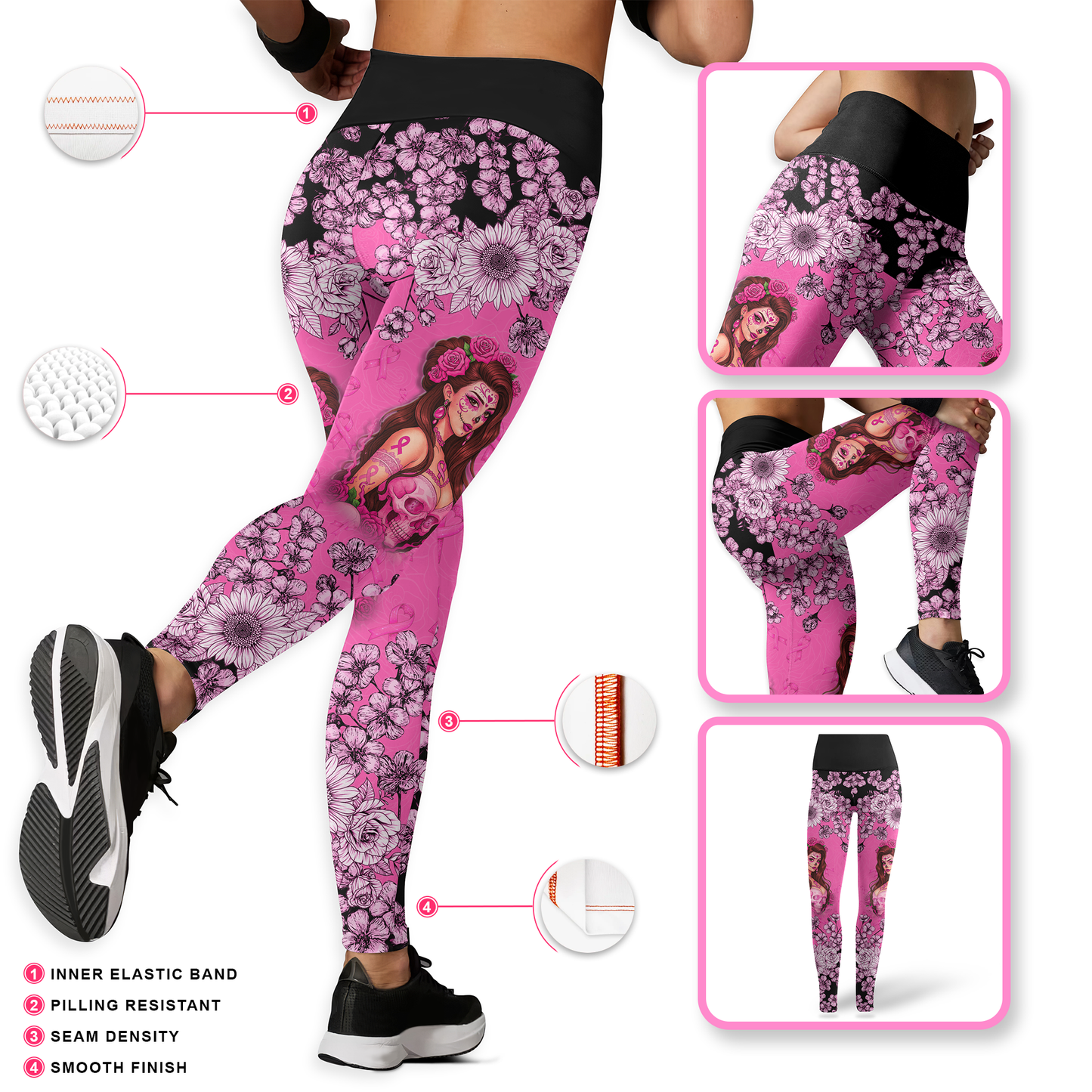 Fight Like A Girl Skull Floral - Combo Legging Breast Cancer Awareness