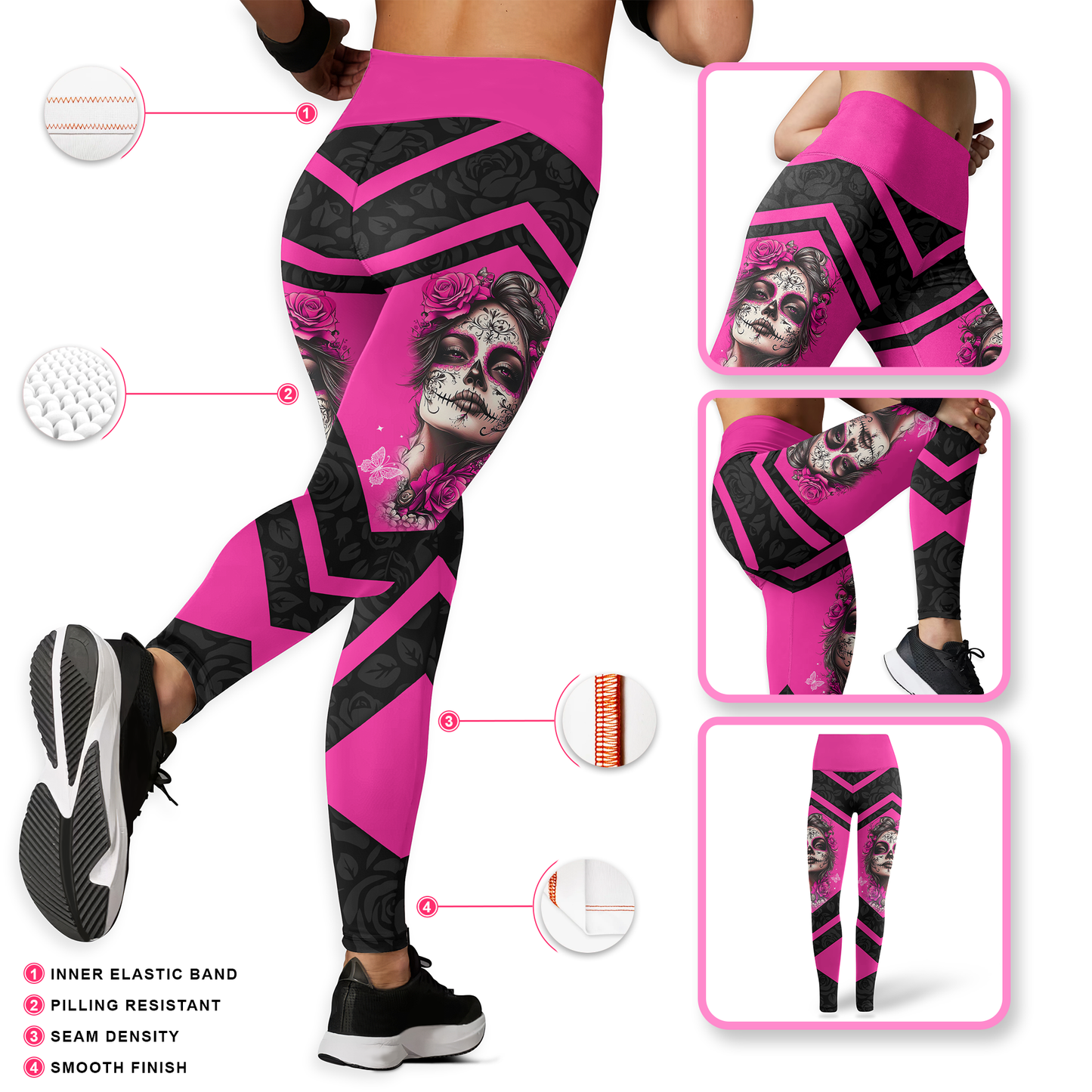 Breast Cancer Awareness Sugar Skull Legging and Hollow Tank Top Set, Custom Choo