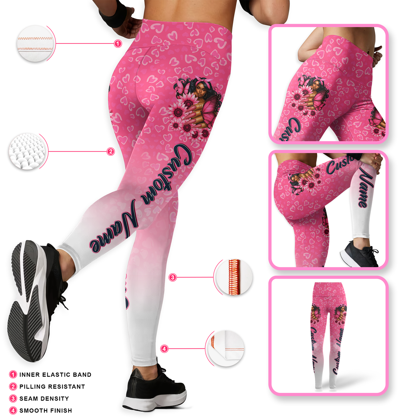 personalized black girl magic pink ribbon faith hope love ombre leggings and criss cross tank set, Custom Choo