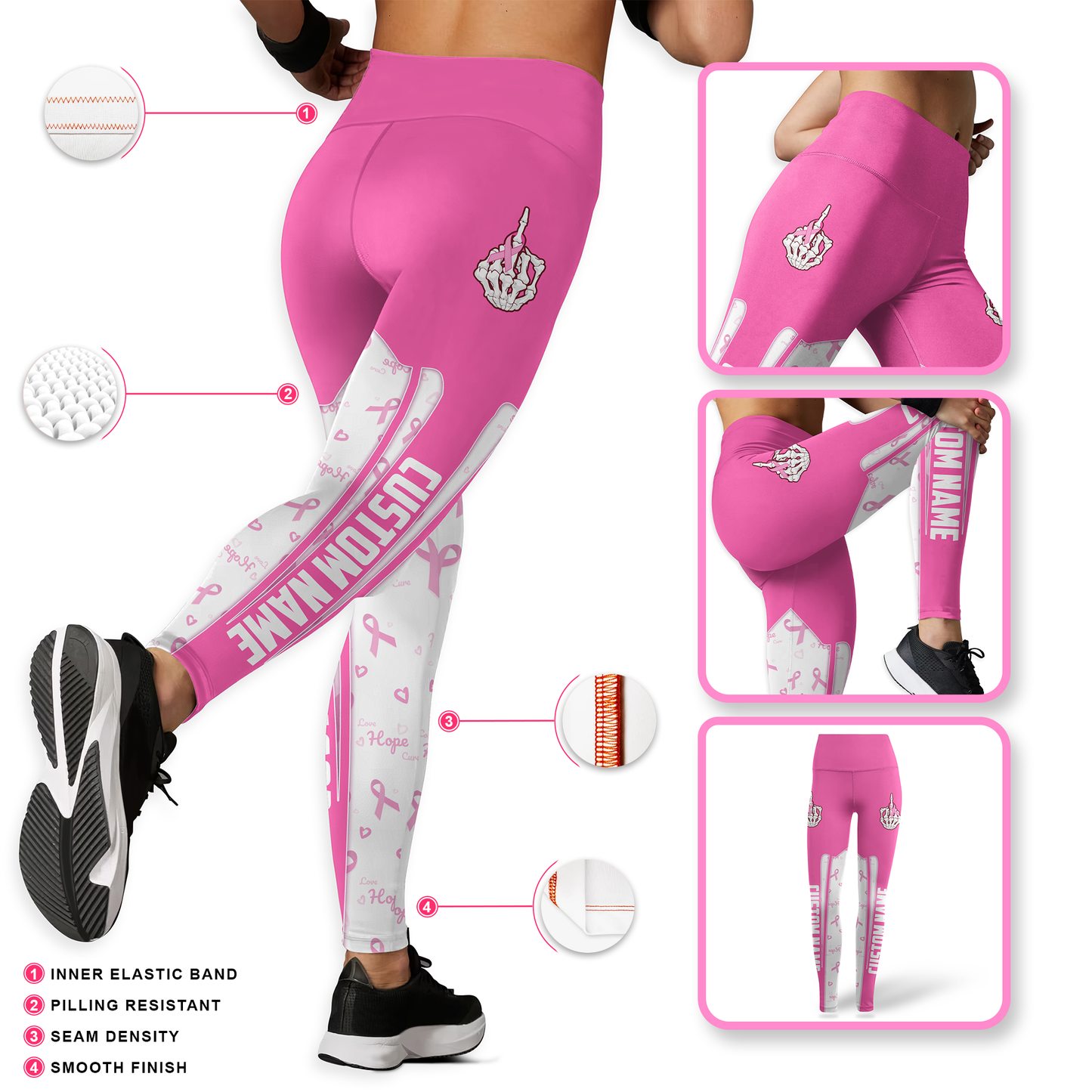 Personalized Black Woman Pink Ribbon Fighter Hollow Tank Top and Leggings Set, Custom Choo
