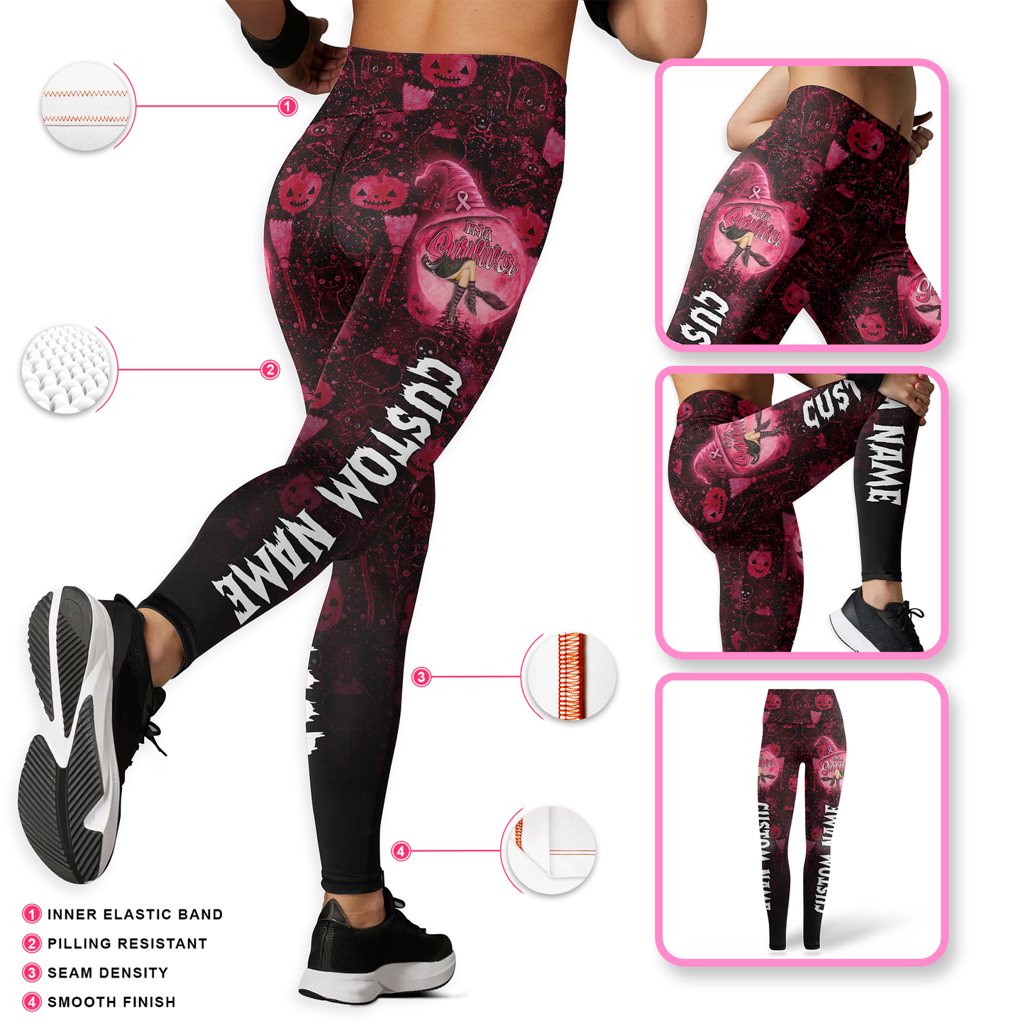 Personalized Breast Cancer Survivor Witch Leggings and Hollow Tank Set, Custom Choo