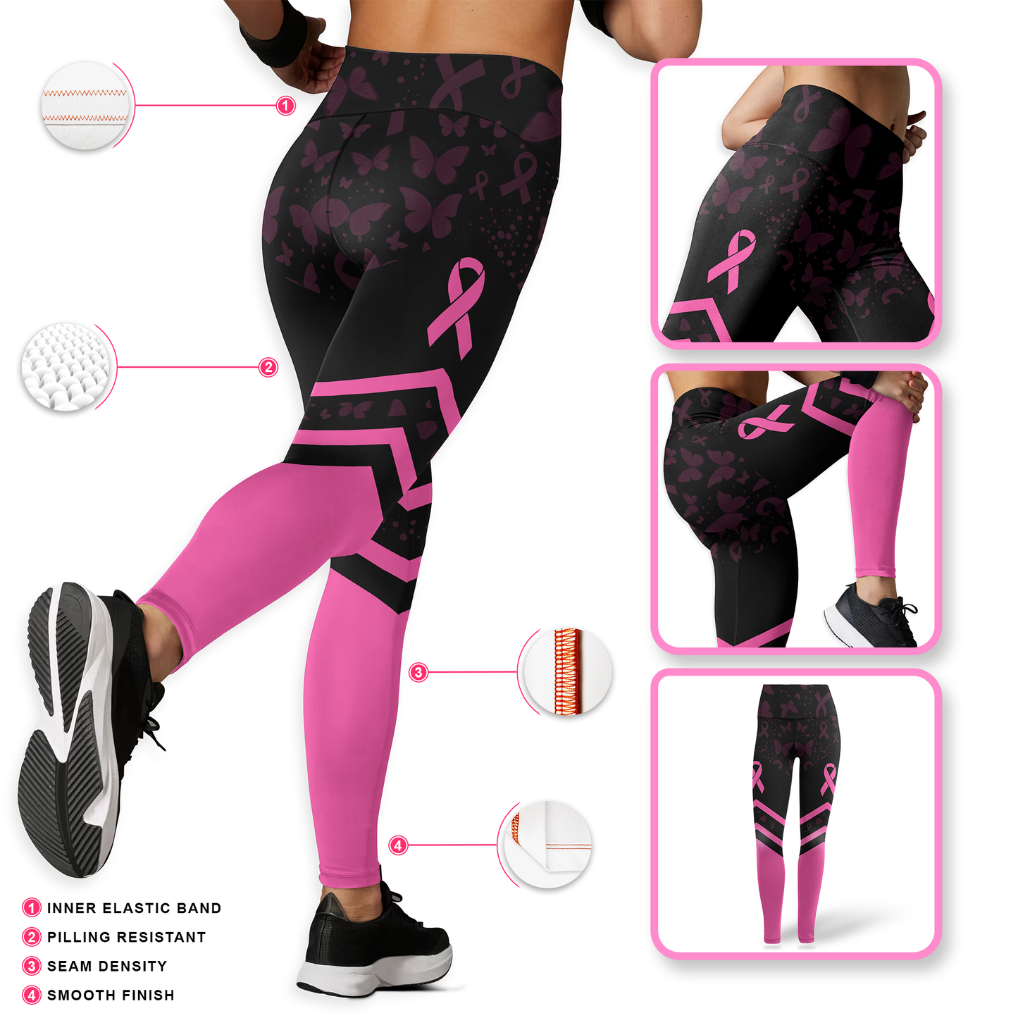 Personalized Pink Ribbon Floral Calavera & Butterfly Leggings and Tank Outfit