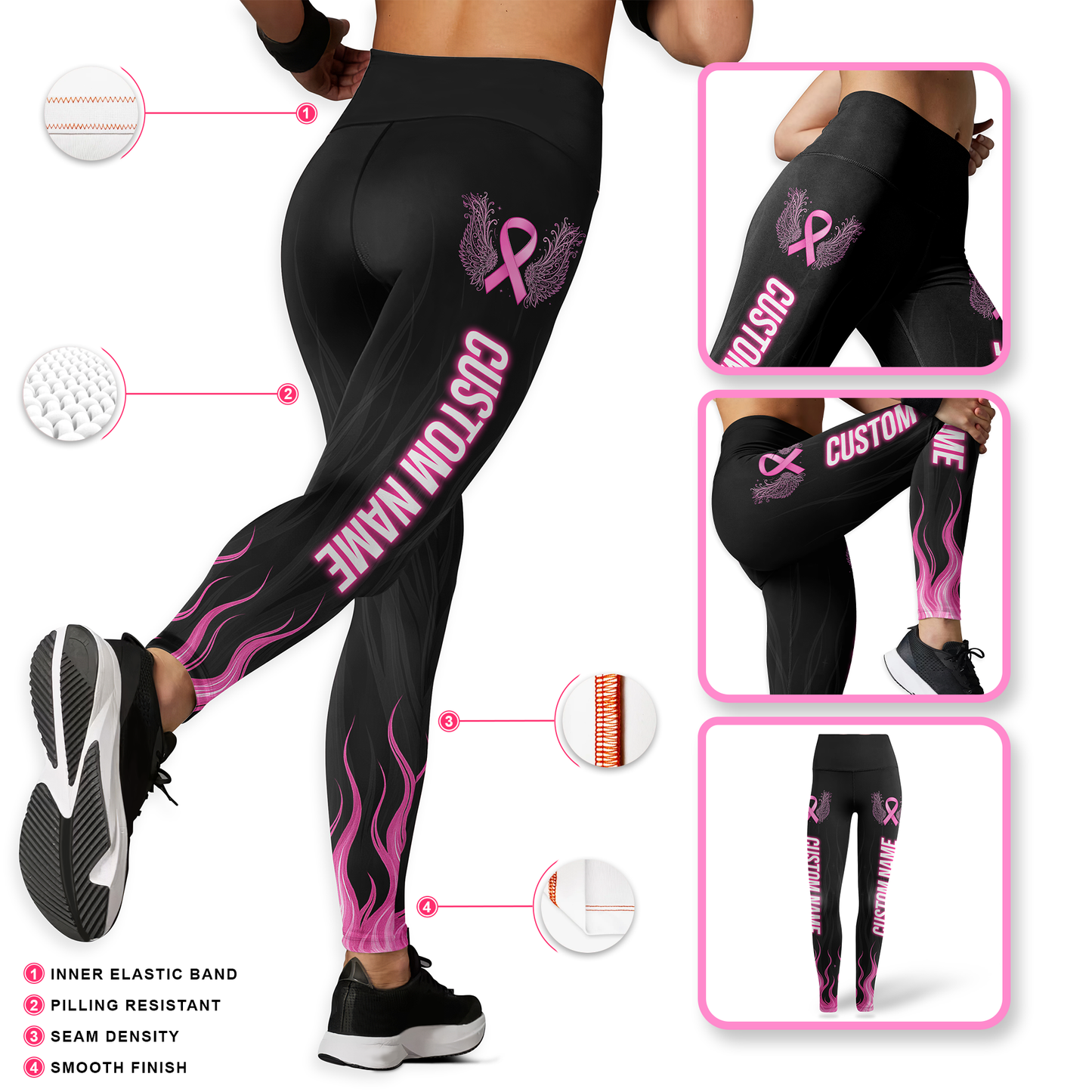 Personalized "Faith Over Fear" Breast Cancer Awareness Legging and Hollow Tank Set, Custom Choo