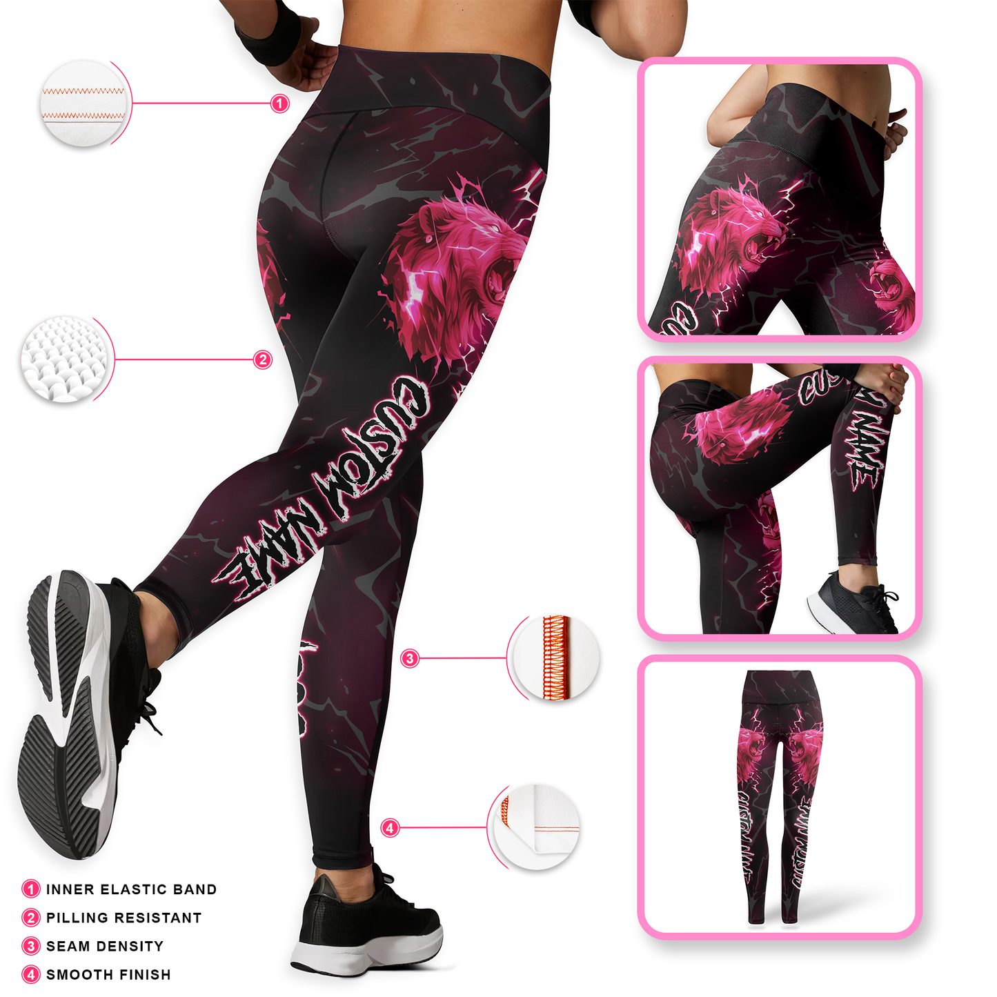 Breast Cancer Awareness Fierce Pink Lion & Lightning Leggings and Tank Outfit