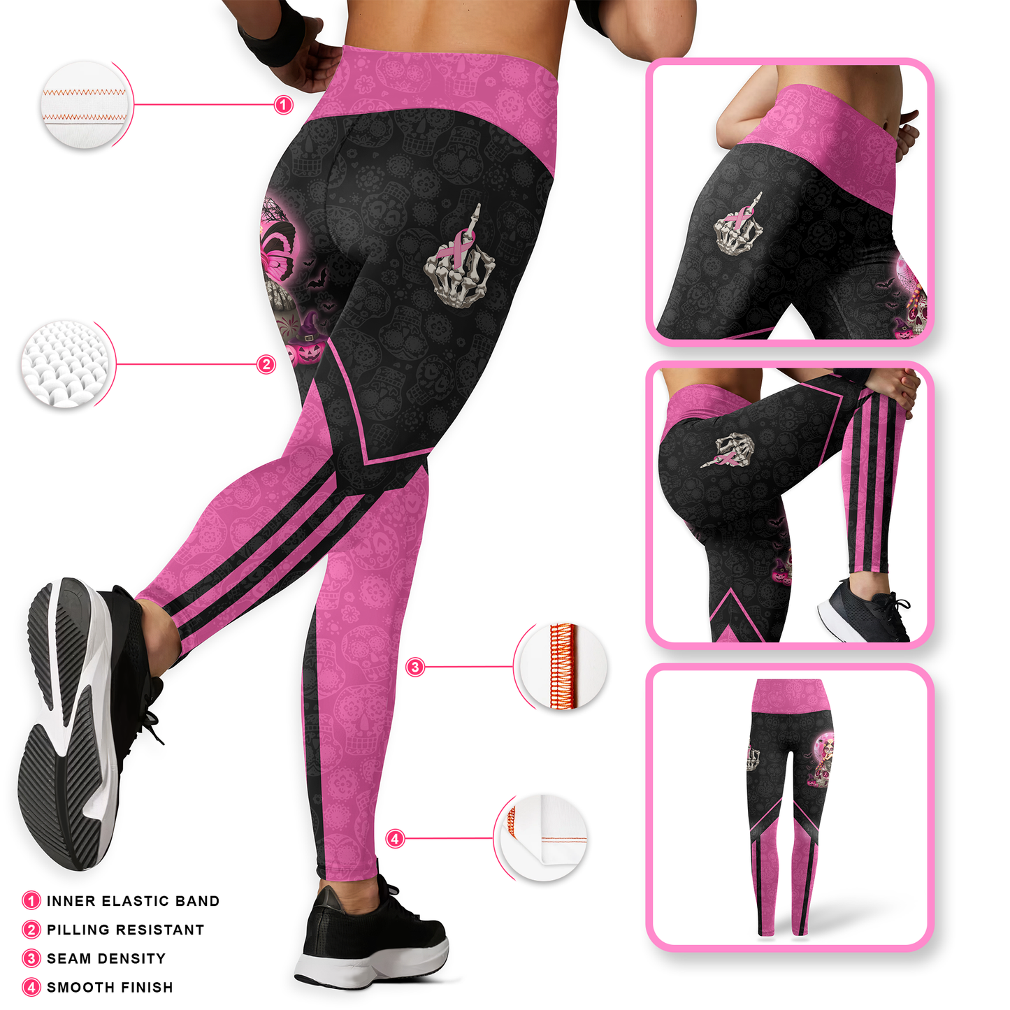 Personalized Sugar Skull Fight Like A Girl - Combo Legging Breast Cancer Awareness
