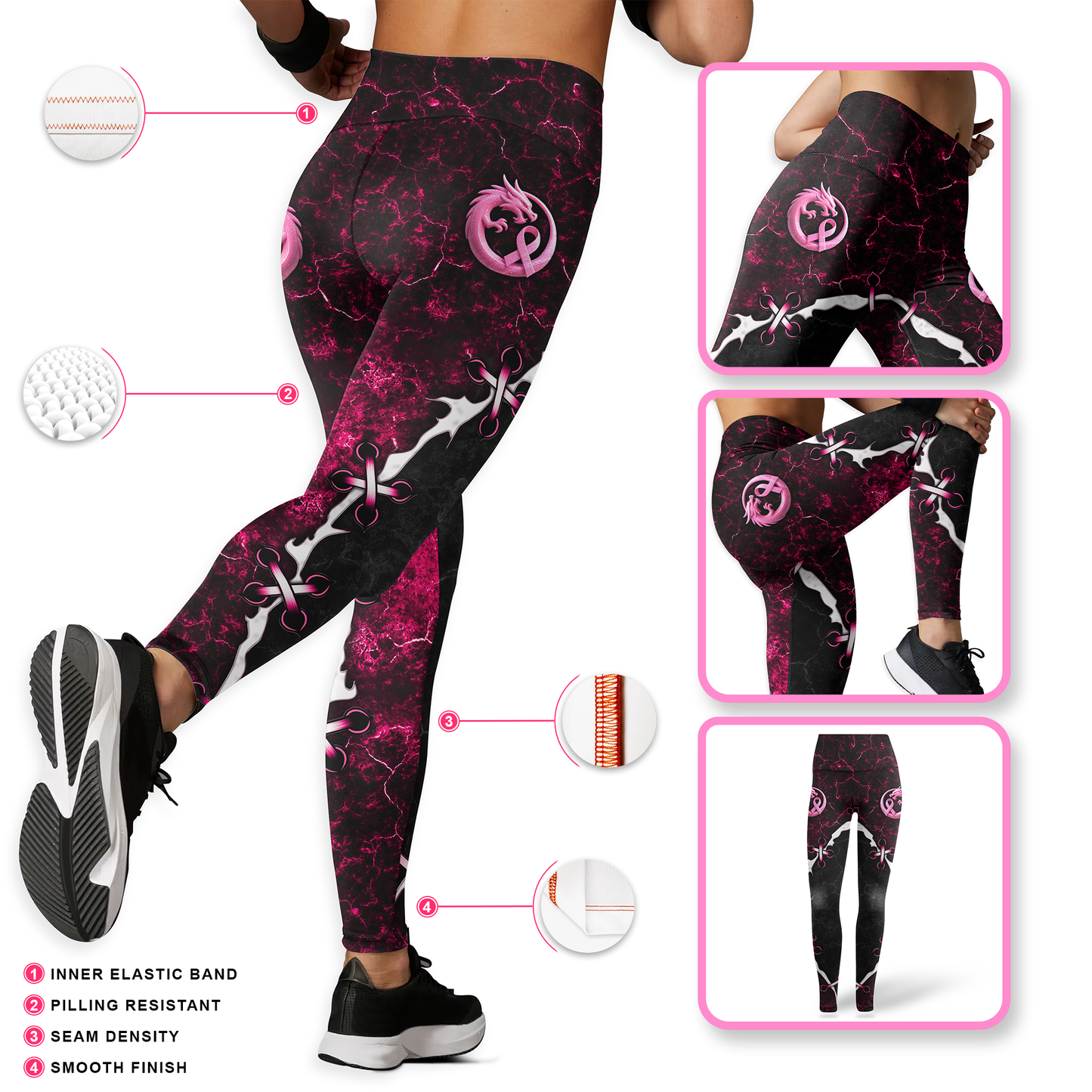 Breast Cancer Awareness Pink Dragon Tank Top and Leggings Set – Women’s Gym & Yoga Outfit, Custom Choo