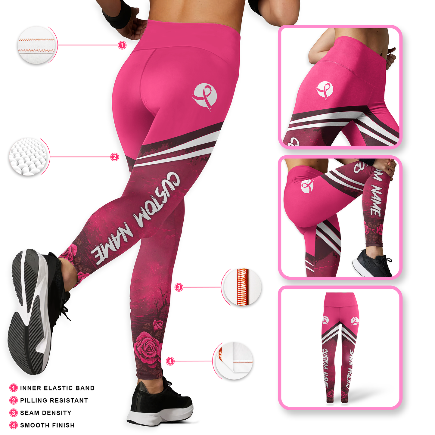 Custom Name "In October We Wear Pink" Black Cat Skull Leggings and Hollow Tank Top Set