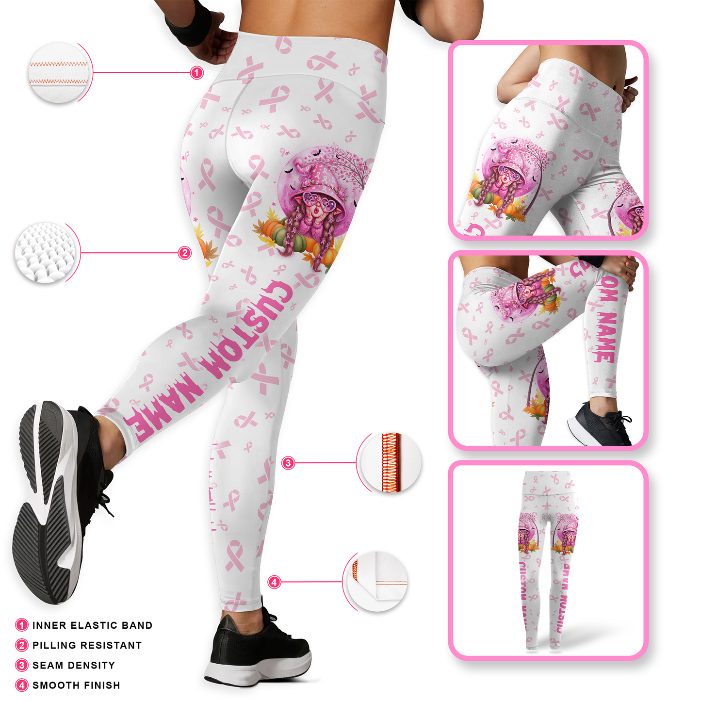Personalized Breast Cancer Awareness Leggings Set, Custom Choo