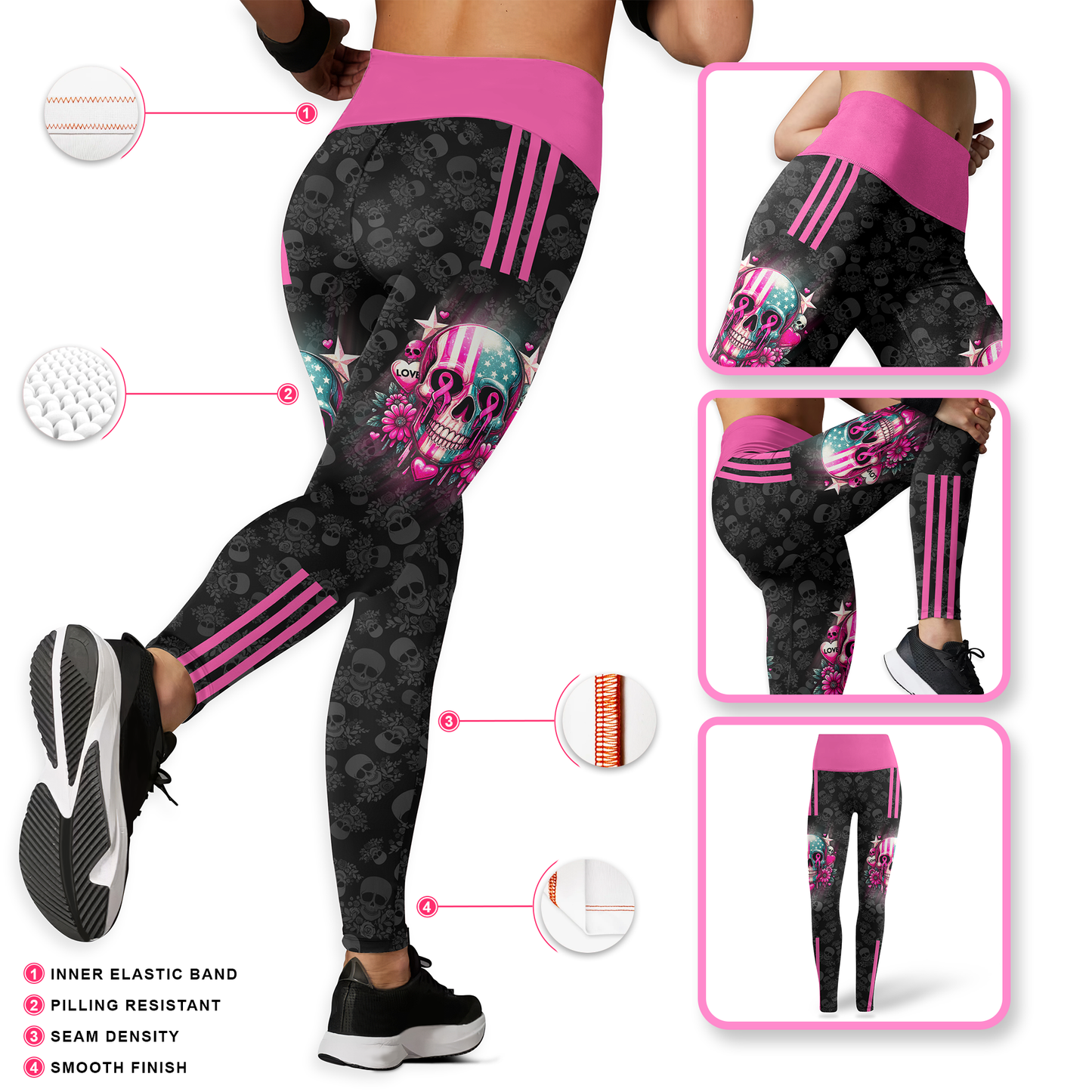 Personalized Breast Cancer Sugar Skull - Combo Legging Tanktop Breast Cancer Awareness