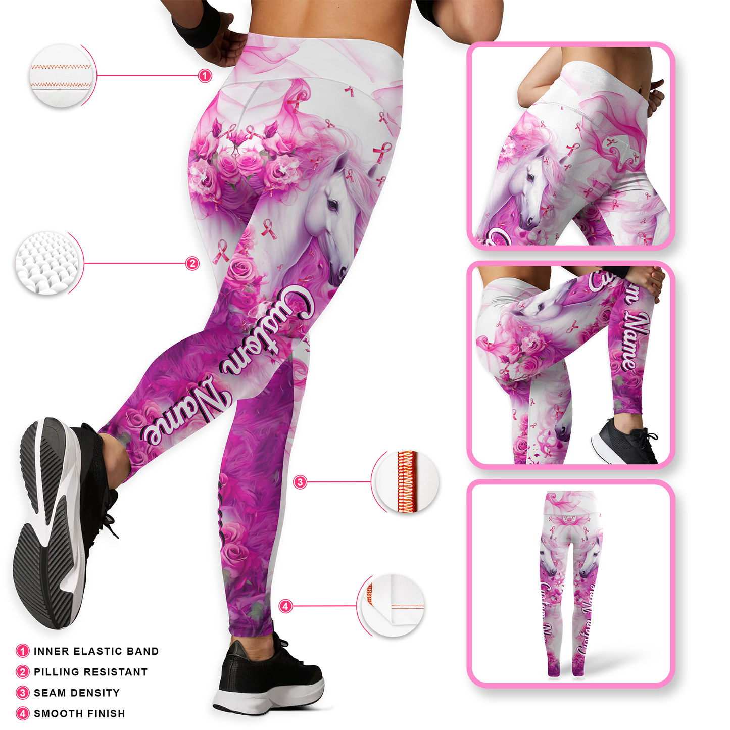 Personalized "Never Give Up" Pink Ribbon Workout Outfit, Custom Choo