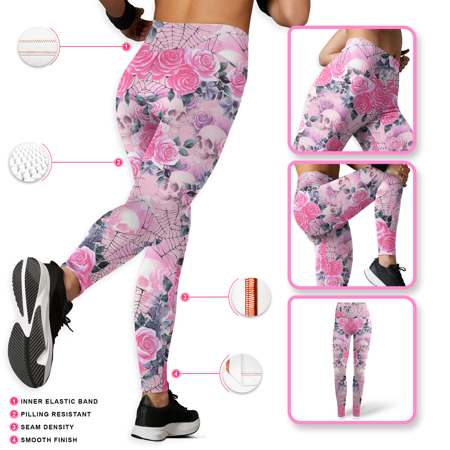 "In October We Wear Pink" Witch Hollow Back Tank Top & Skull Rose Leggings Set, Custom Choo