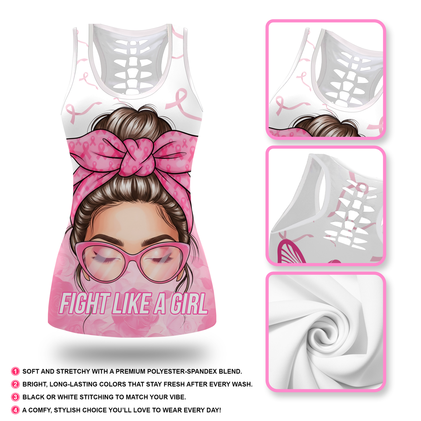 Personalized "Fight Like A Girl" Strong Woman Pink Bandana Leggings and Criss-Cross Tank Set