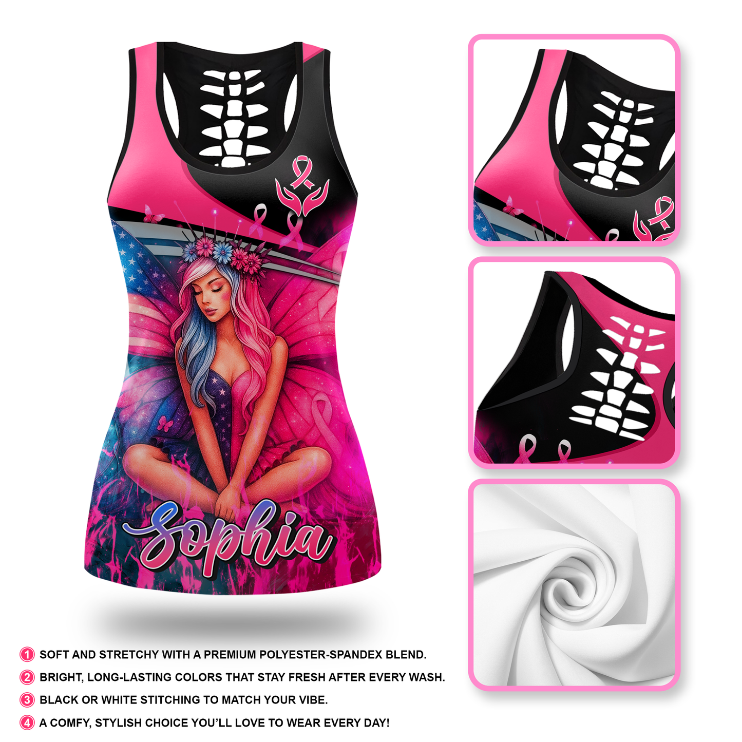 Personalized Fight Like A Fairy Girl - Combo Legging Tanktop Breast Cancer Awareness
