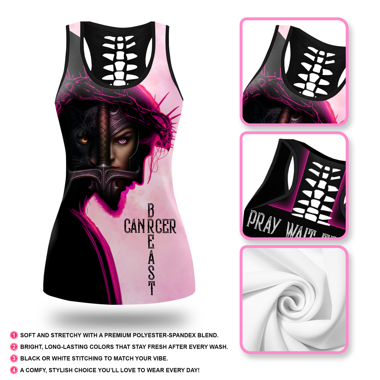Personalized Breast Cancer "Cancer Beast" Leggings and Hollow Tank Set