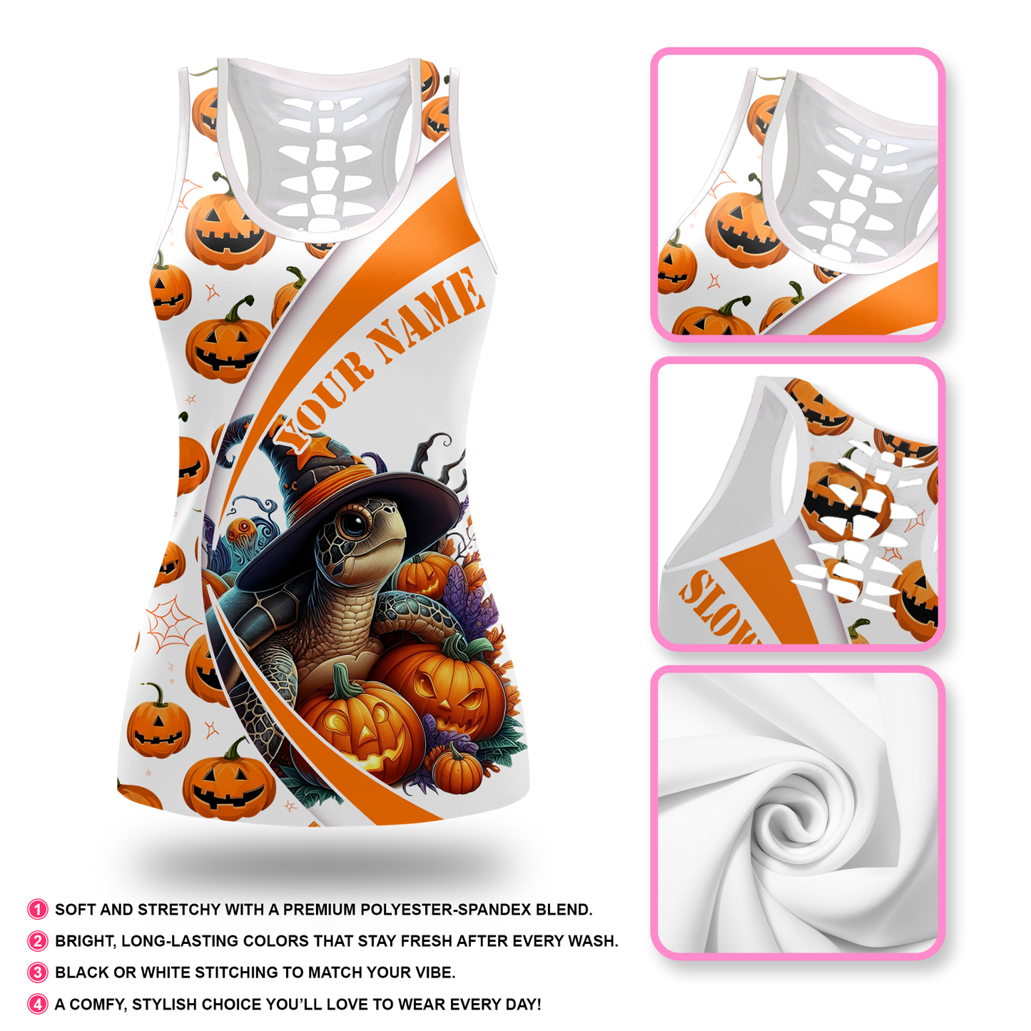 Personalized Turtle Halloween Outfit – Slow But Spooky Pumpkin Tank Top & Leggings Set, Custom Choo