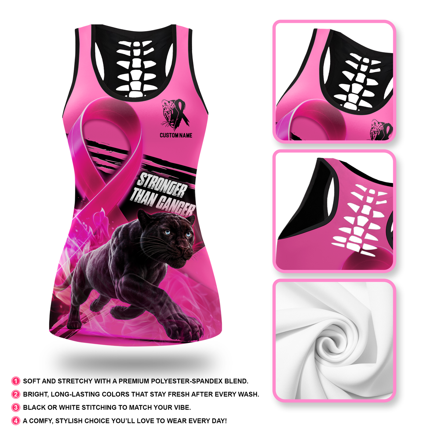 Personalized Stronger Than Cancer - Combo Legging Tanktop Breast Cancer Awareness