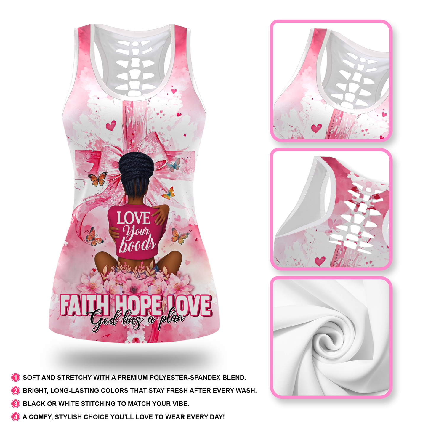 Personalized Breast Cancer Awareness Leggings and Hollow Tank Top Set, Custom Choo