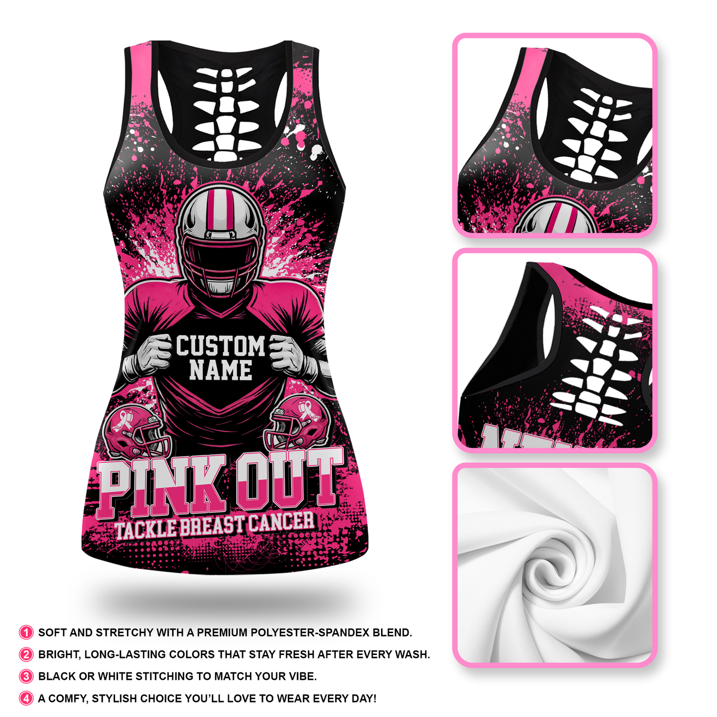 Custom Pink Out Combo – Breast Cancer Awareness Football Tank Top & Leggings Set