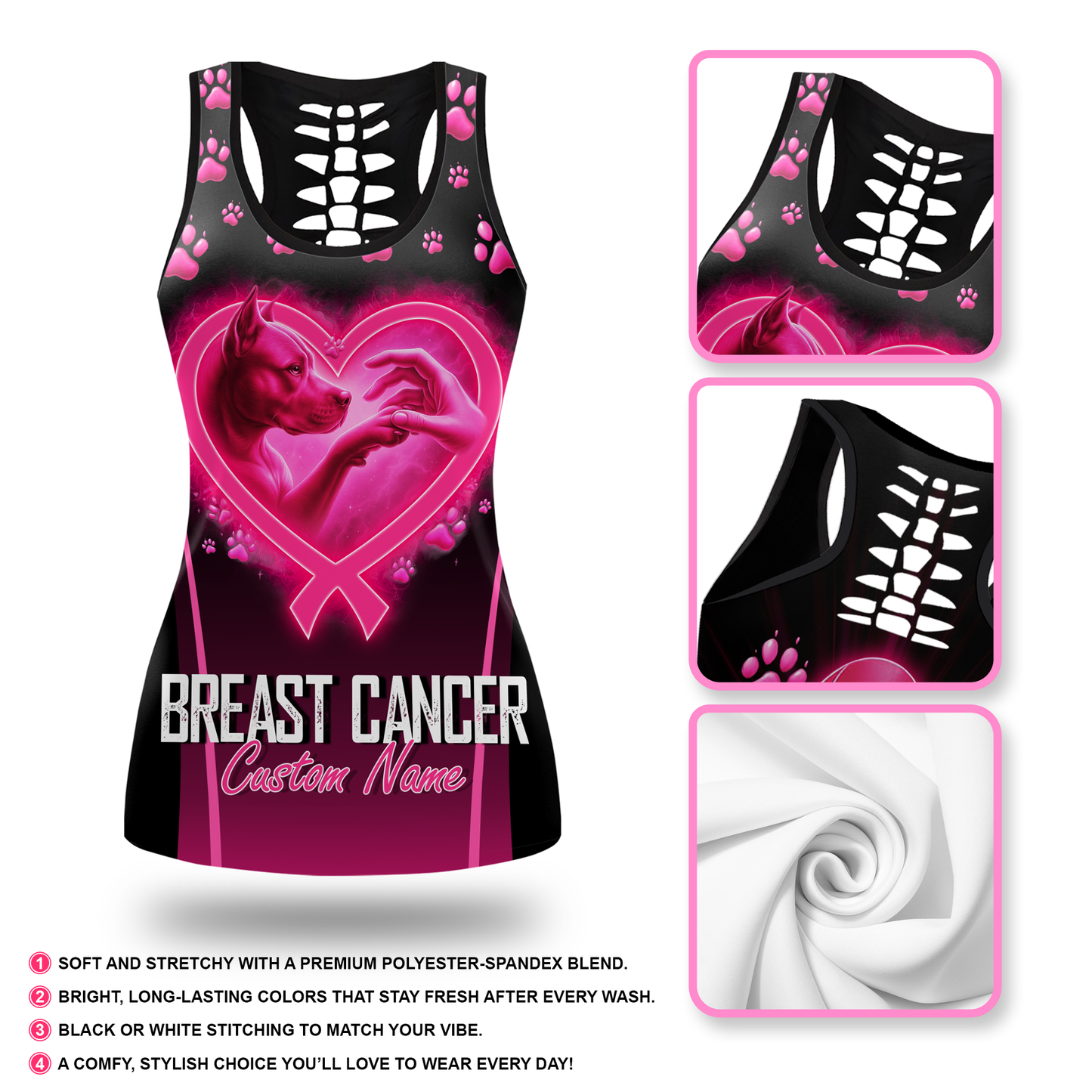 Personalized Breast Cancer Angel of Hope Leggings and Hollow Tank Set, Custom Choo