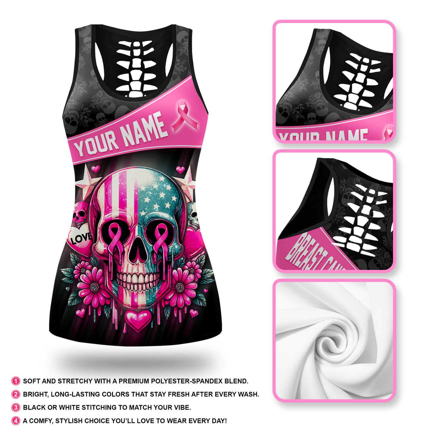 Personalized Breast Cancer Sugar Skull - Combo Legging Tanktop Breast Cancer Awareness