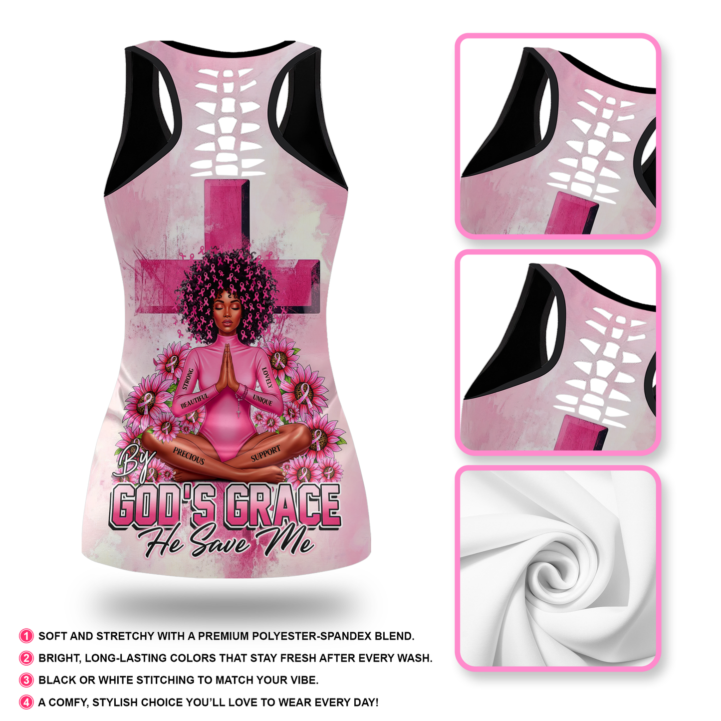 By God's Grace, He Save Me - Combo Legging Breast Cancer Awareness