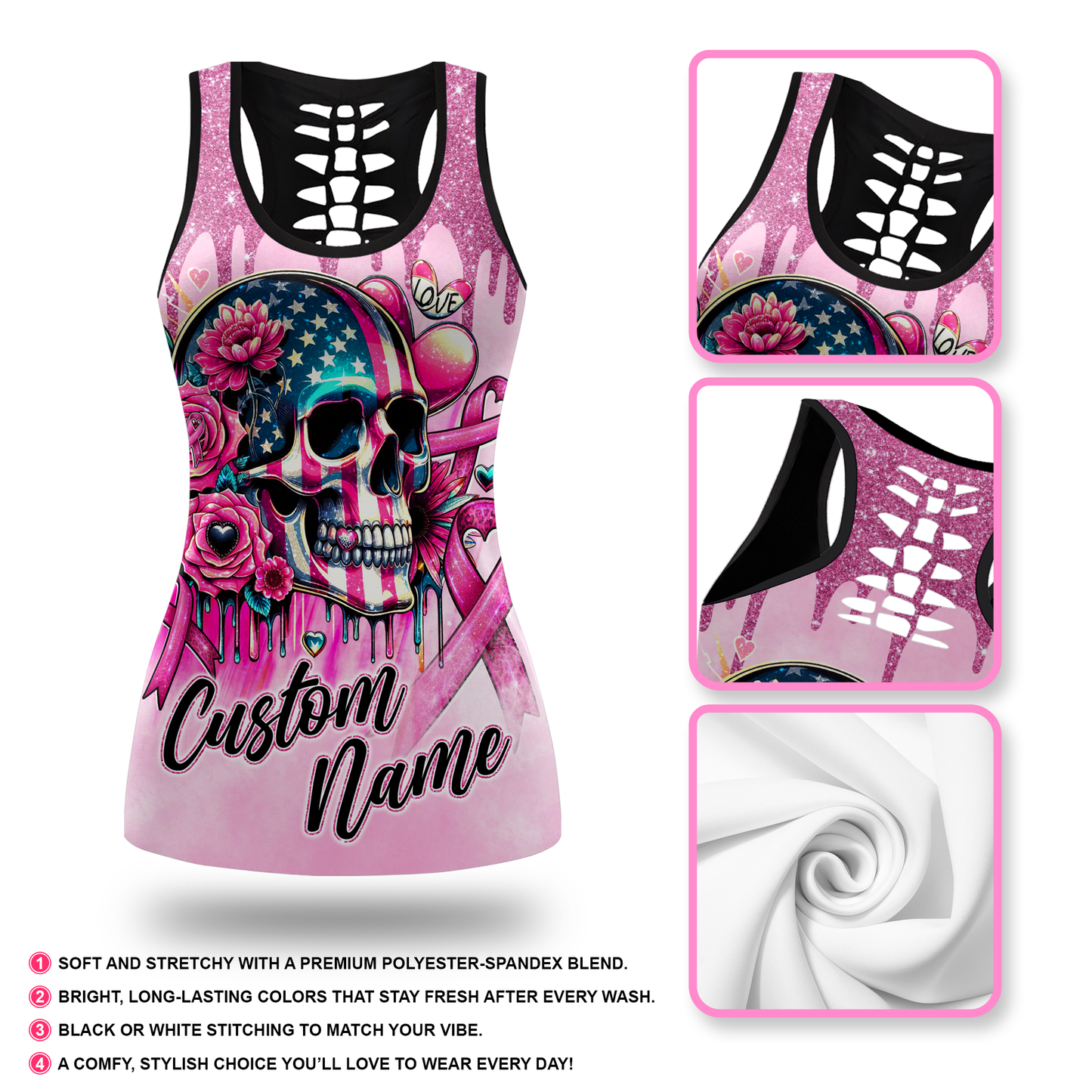 Fight Like A Girl, Breast Cancer Skull - Combo Legging Breast Cancer Awareness, Custom Choo