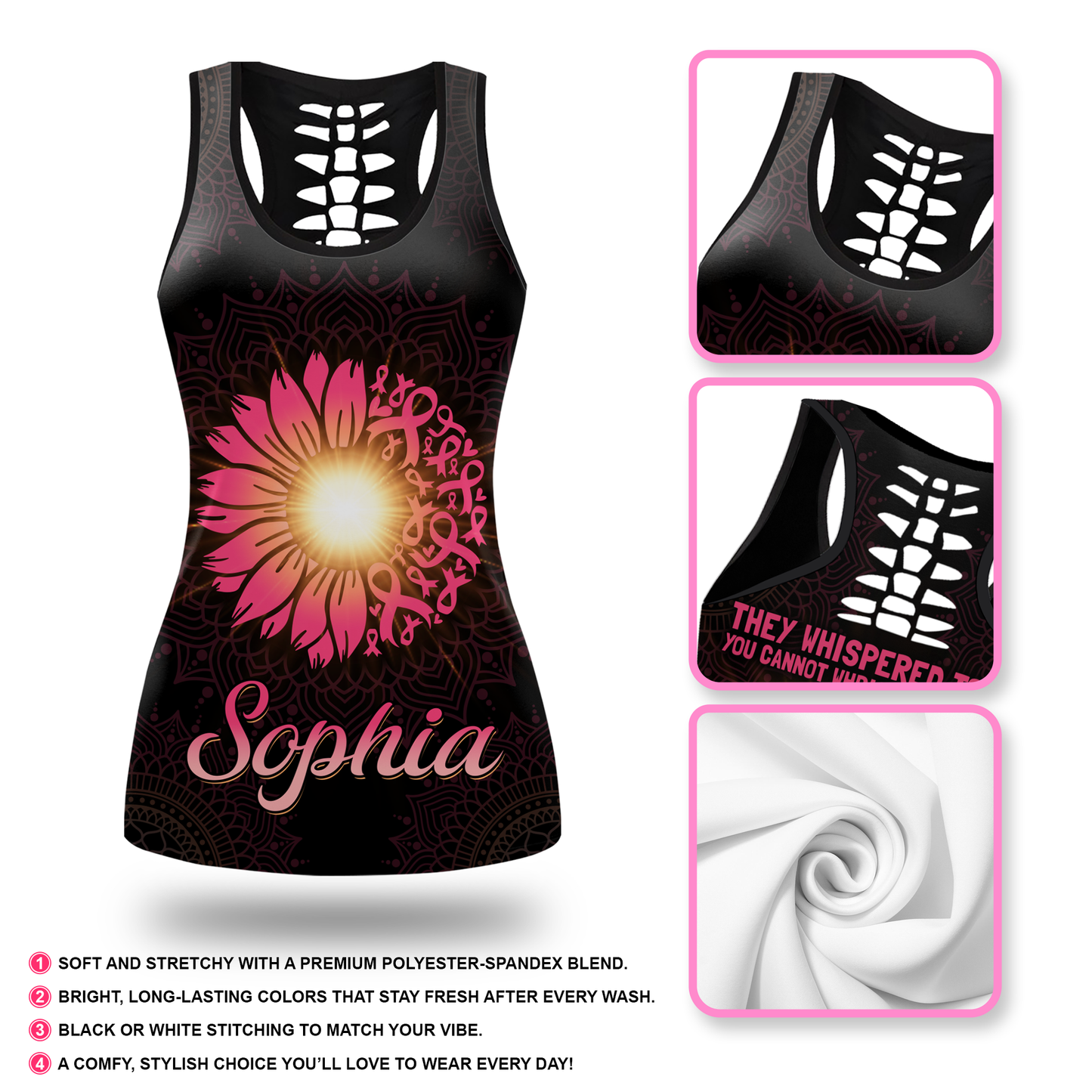 Custom Name Breast Cancer Awareness Outfit – Warrior Sunflower Yoga Girl Tank Top & Leggings Set