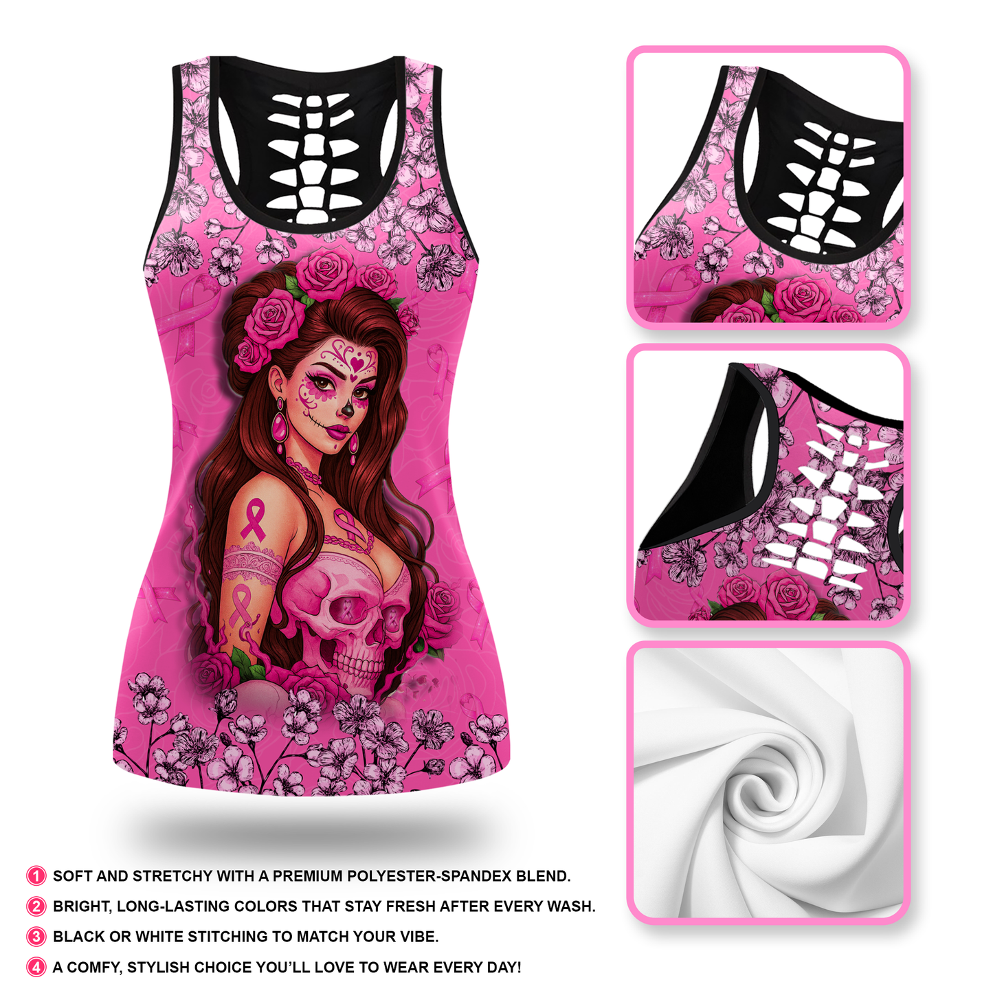 Fight Like A Girl Skull Floral - Combo Legging Breast Cancer Awareness