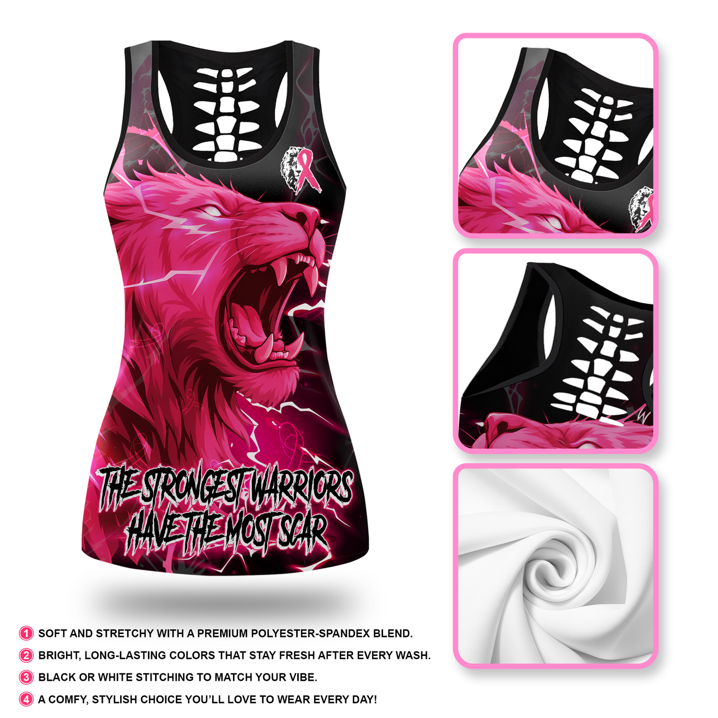 Breast Cancer Awareness Fierce Pink Lion & Lightning Leggings and Tank Outfit