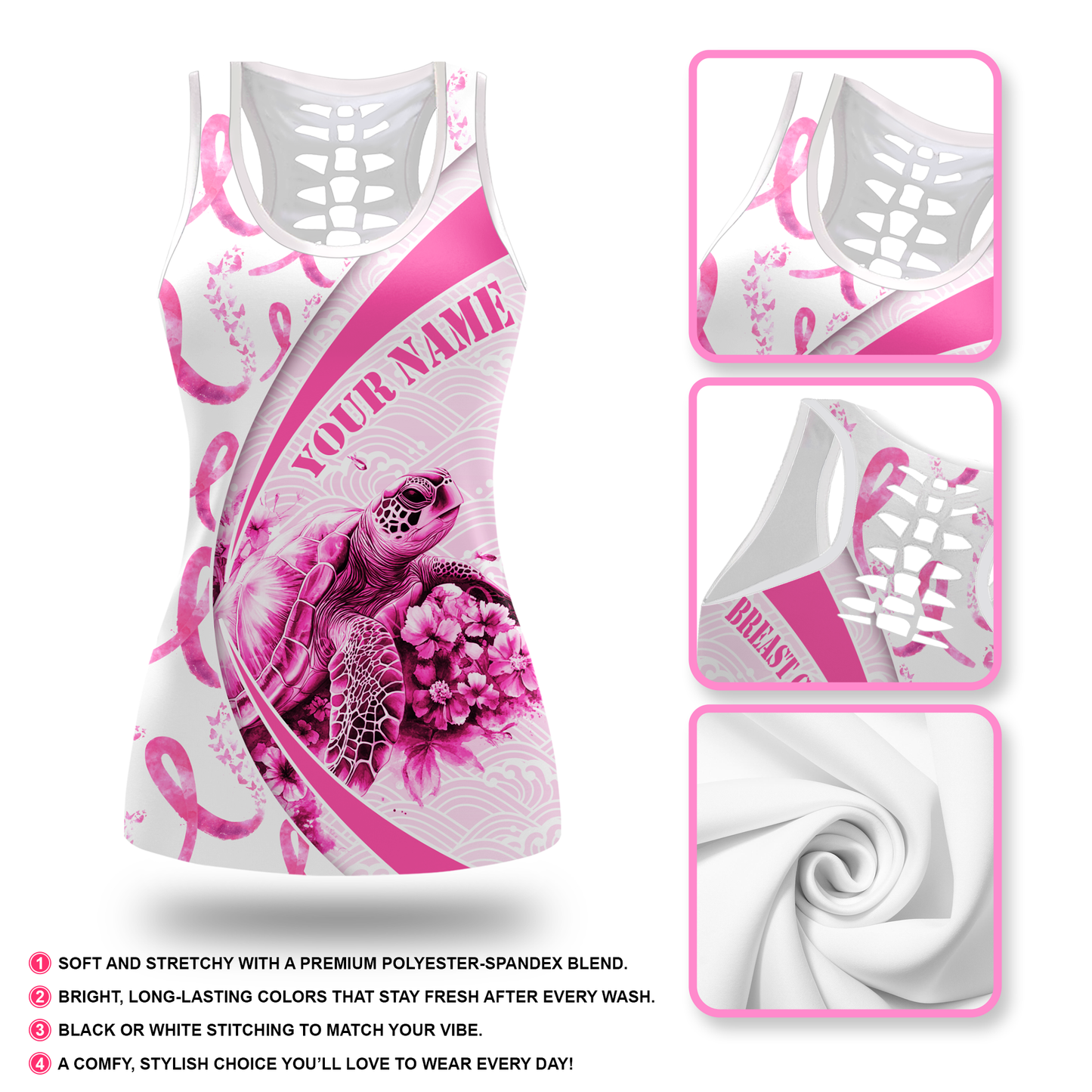 Personalized Breast Cancer Support Tank & Leggings with Turtle Graphic, Custom Choo