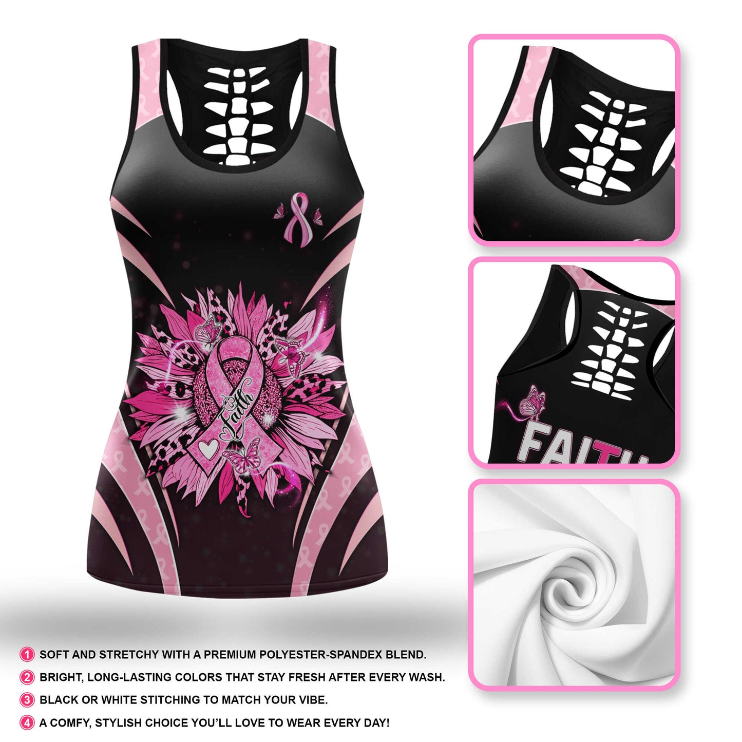 Pink Ribbon Activewear – Breast Cancer Awareness Hollow Tank & Legging Combo